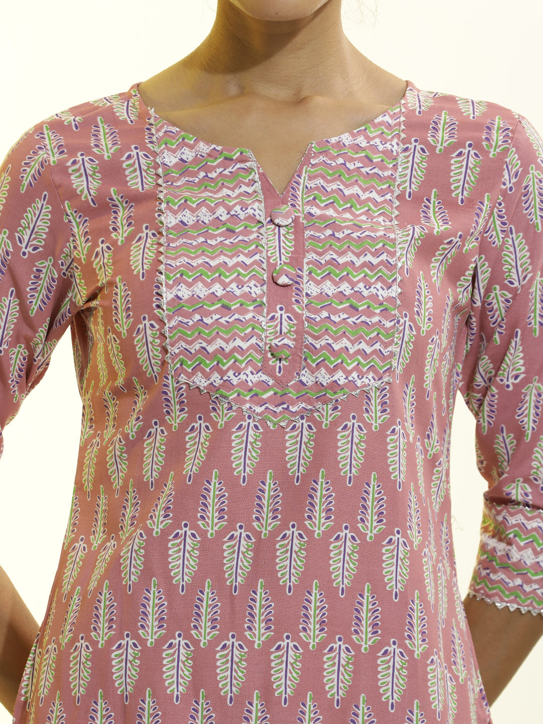 Peach Ethnic Motif Printed Cotton Blend Kurta Set