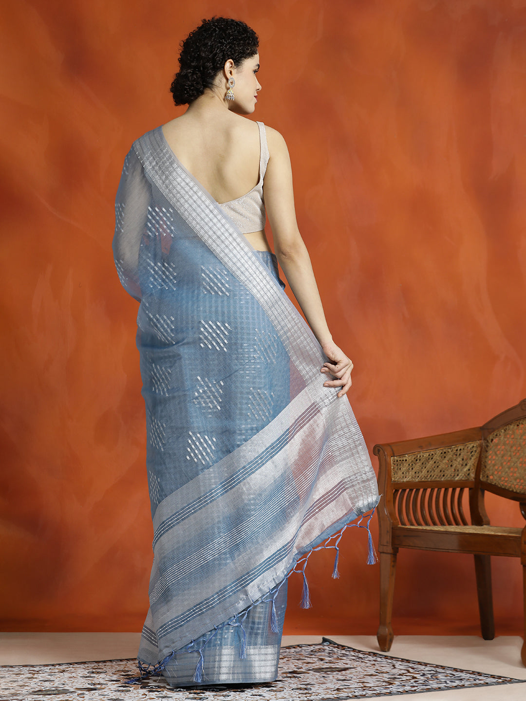 Teal Zari Woven Banarasi Organza Saree