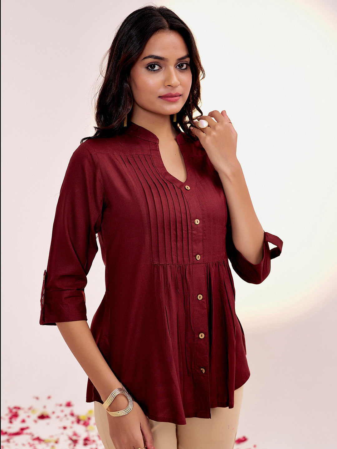 Wine Casual Pleated Solid Top