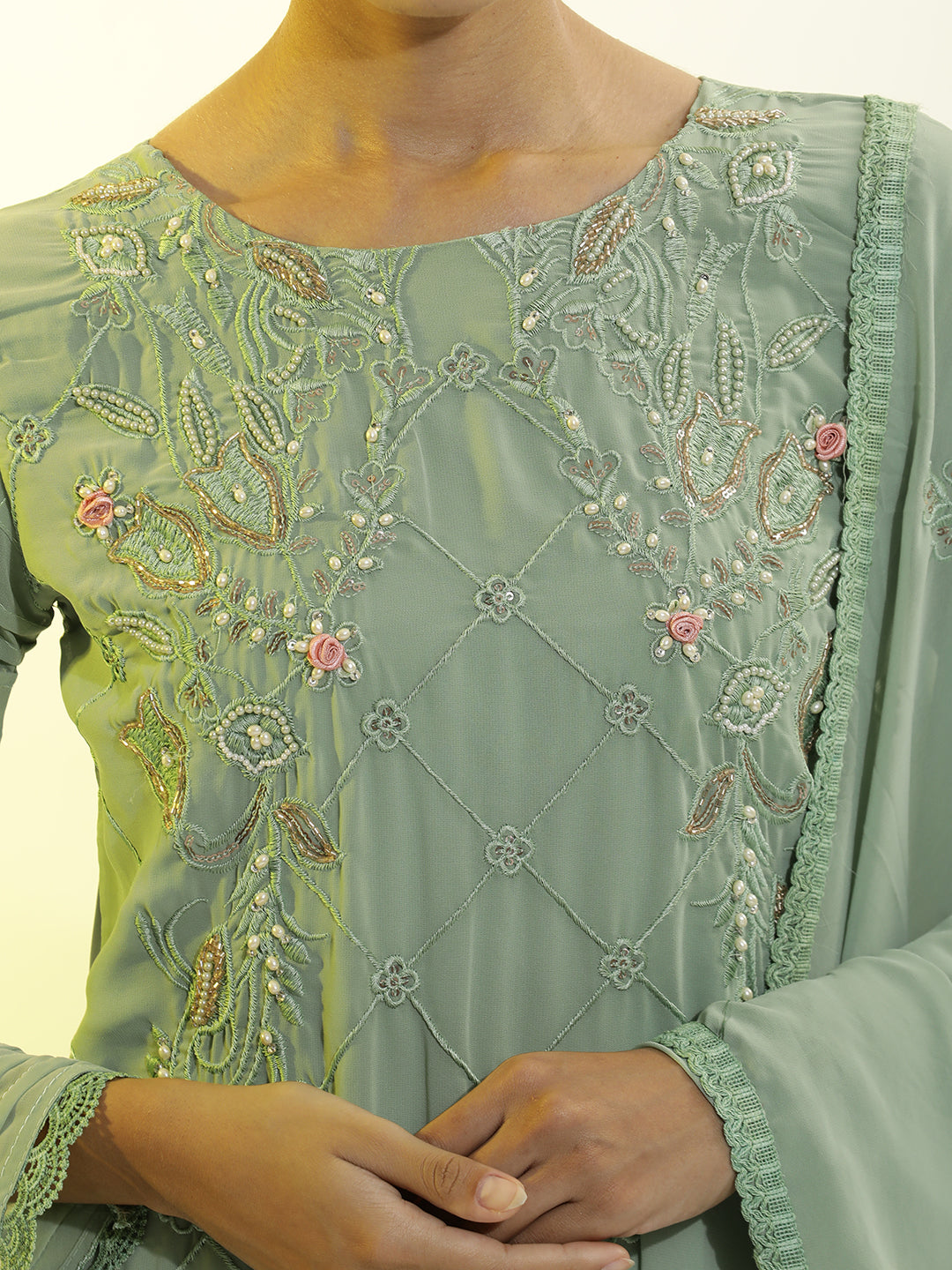 Festive Embroidered Georgette Kurta Set With Dupatta