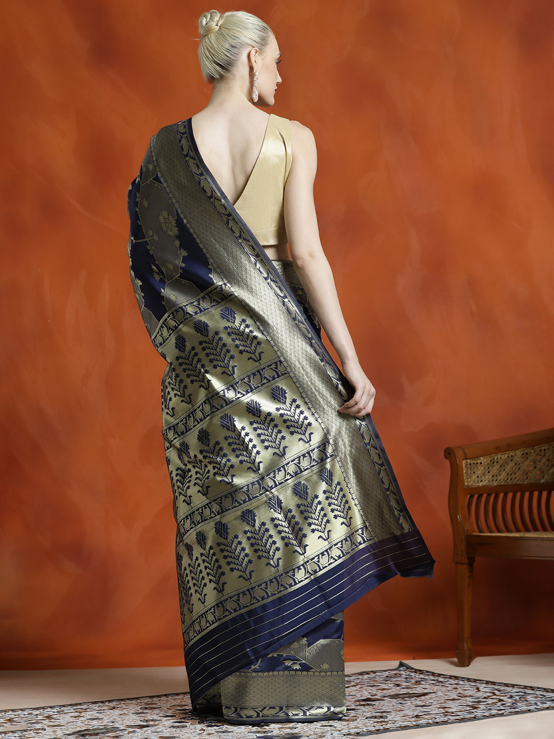 Silk Navy Blue Banarasi Zari Woven Heavy Saree