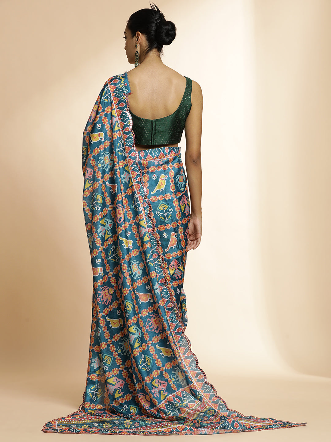 Printed Multicolor Mirror Work Satin Saree