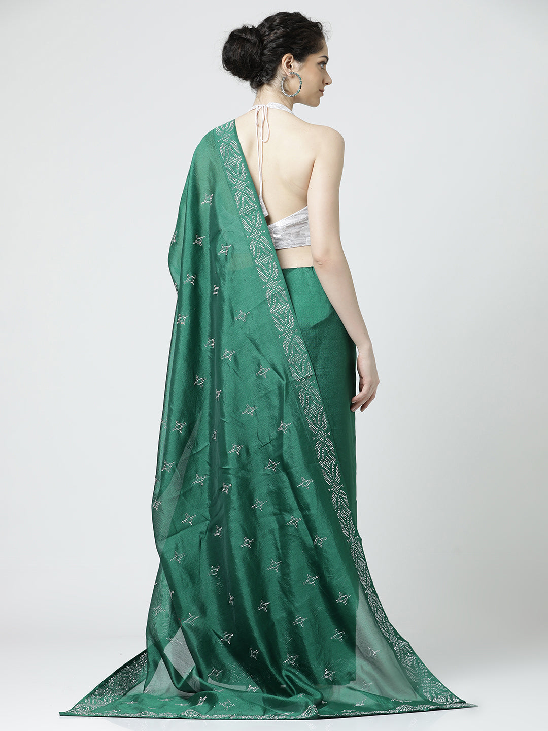 Green Poly Silk Swarovski Work Saree