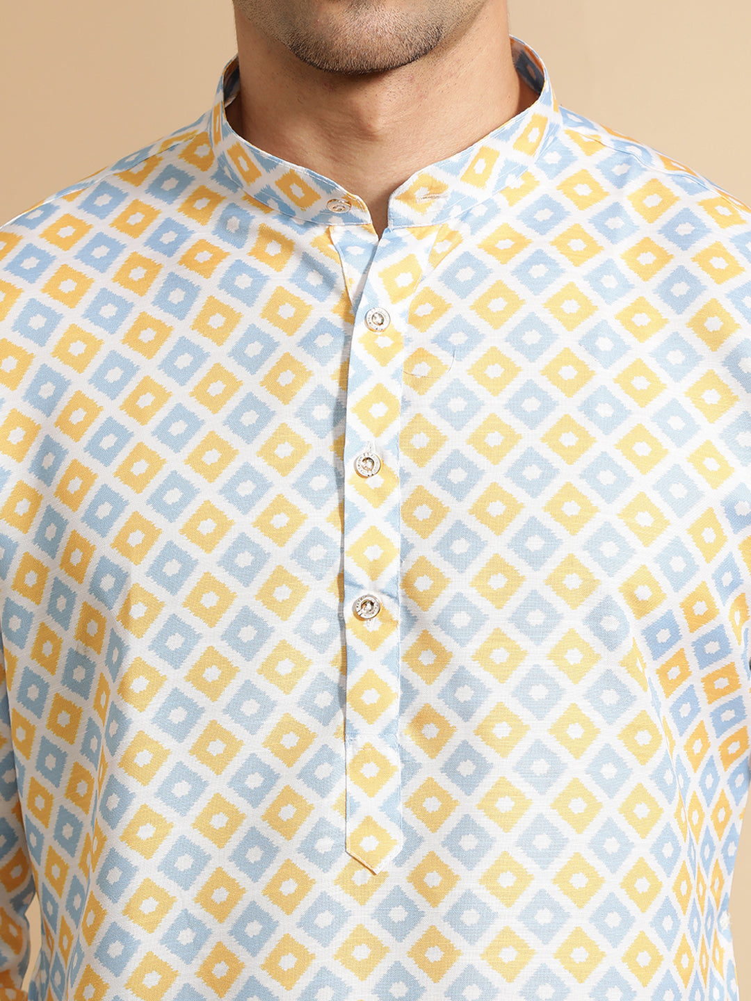 Multicolor Geometric Printed Cotton Kurta for Men