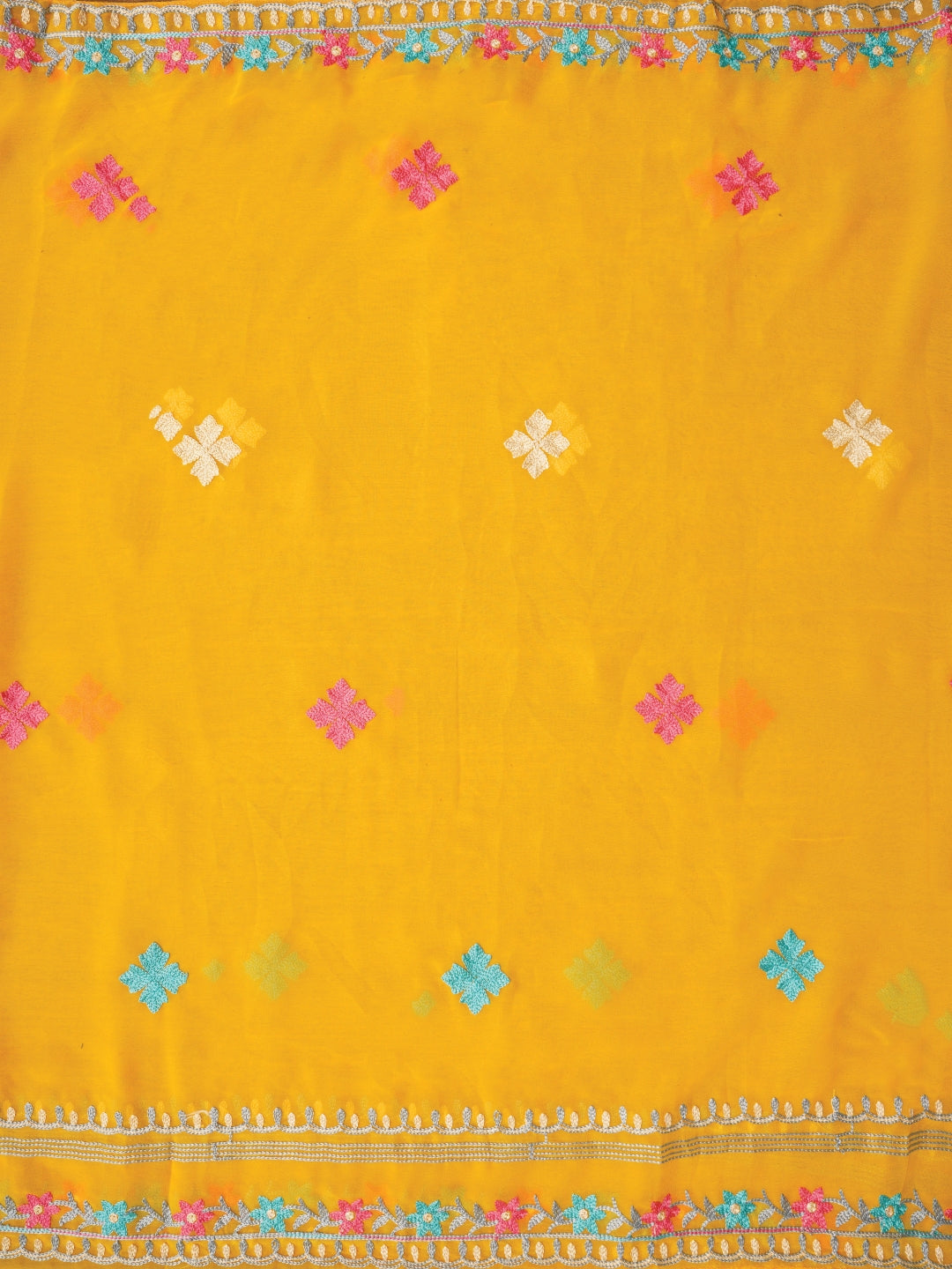 Yellow Sequin Embroidered Silk Georgette Dress Material with Dupatta