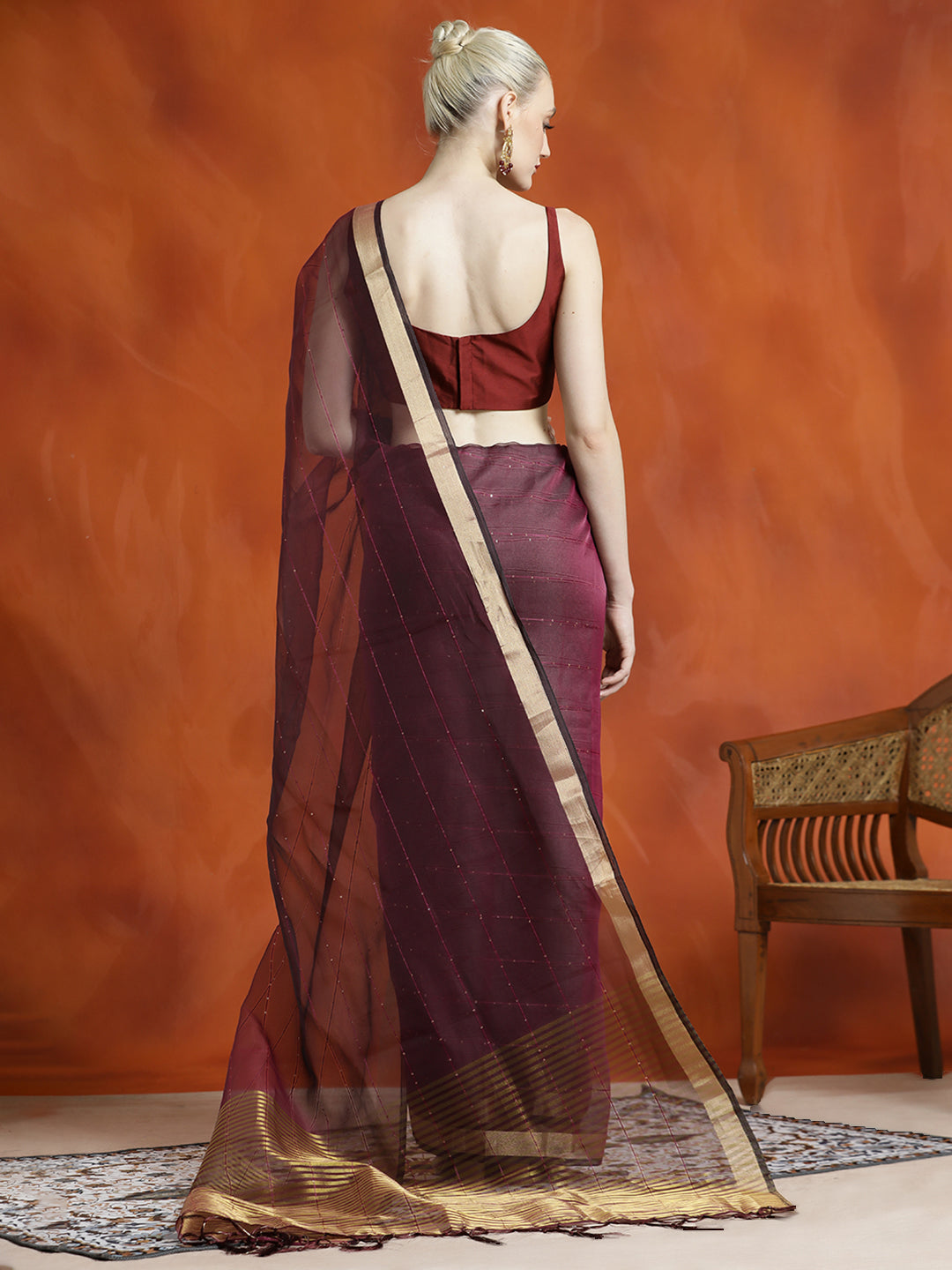 Sequin Embellished Banarasi Organza Saree