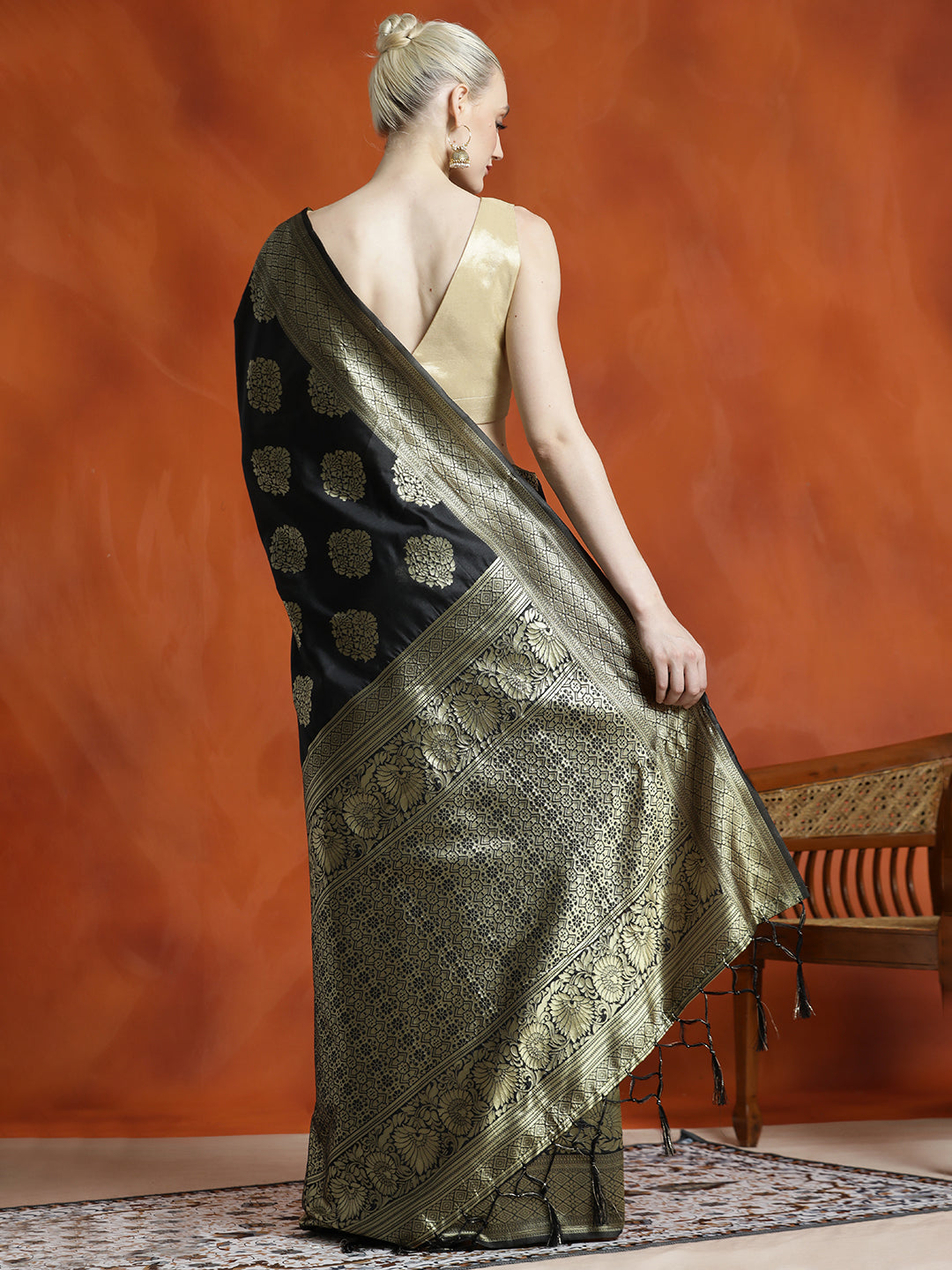 Silk Blend Zari Woven Design Black Banarasi Saree