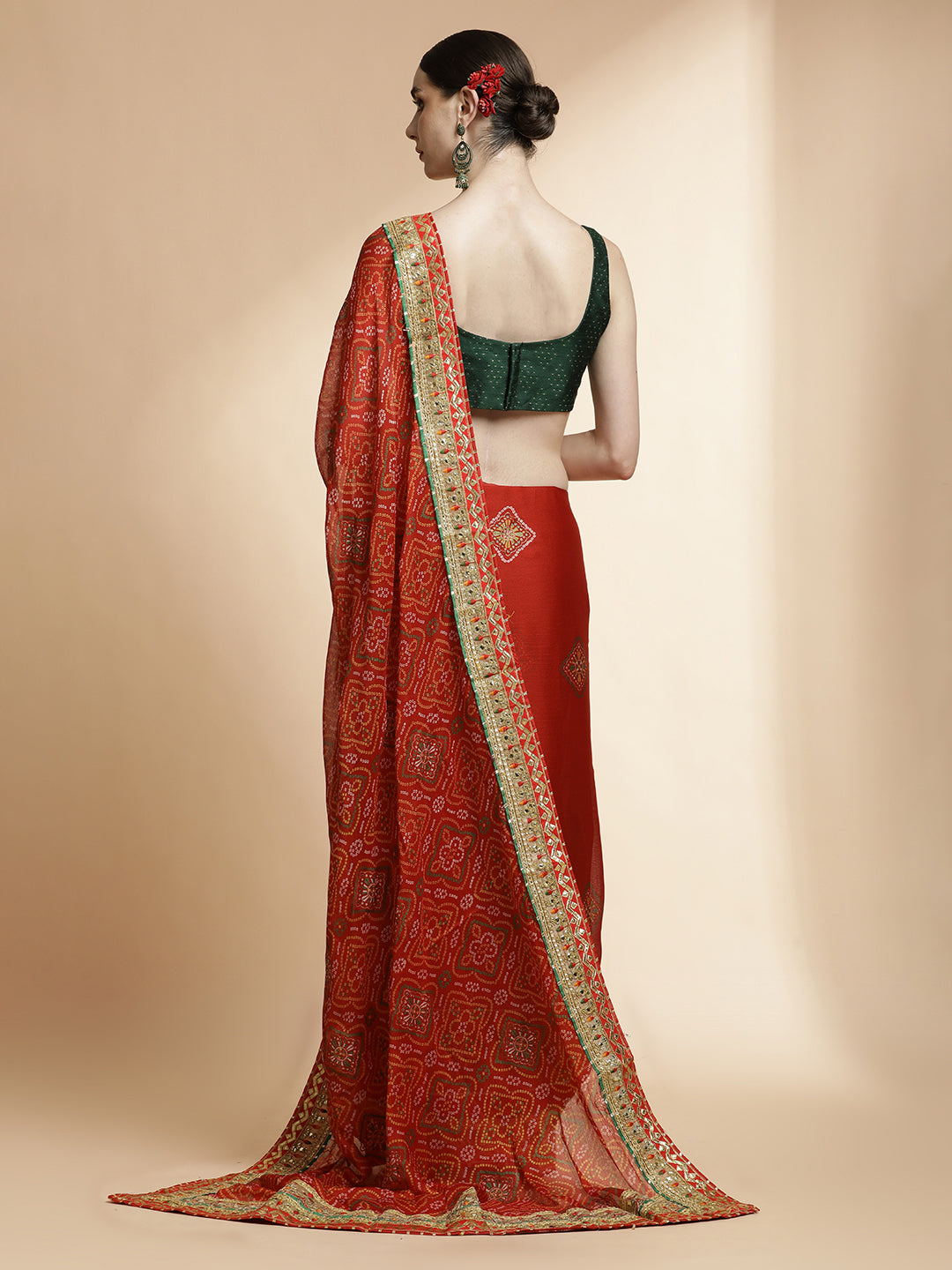 Red Traditional Embroidered Bandhani Pure Georgette Saree