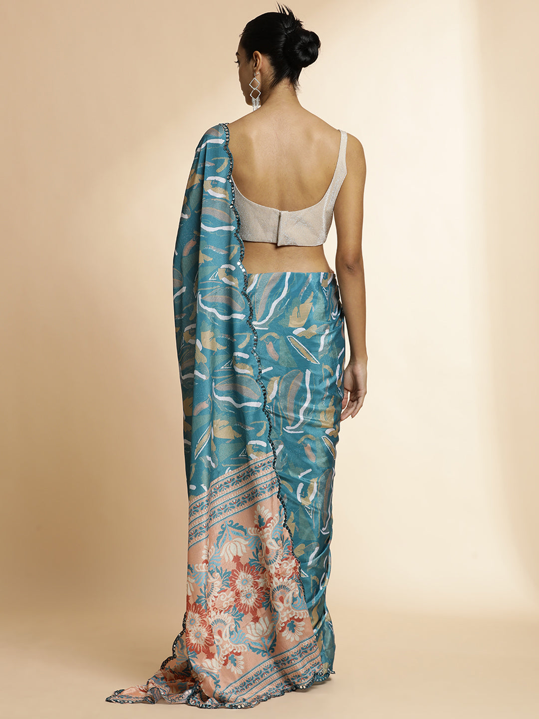 Tie-Dye Mirror Work Satin Saree