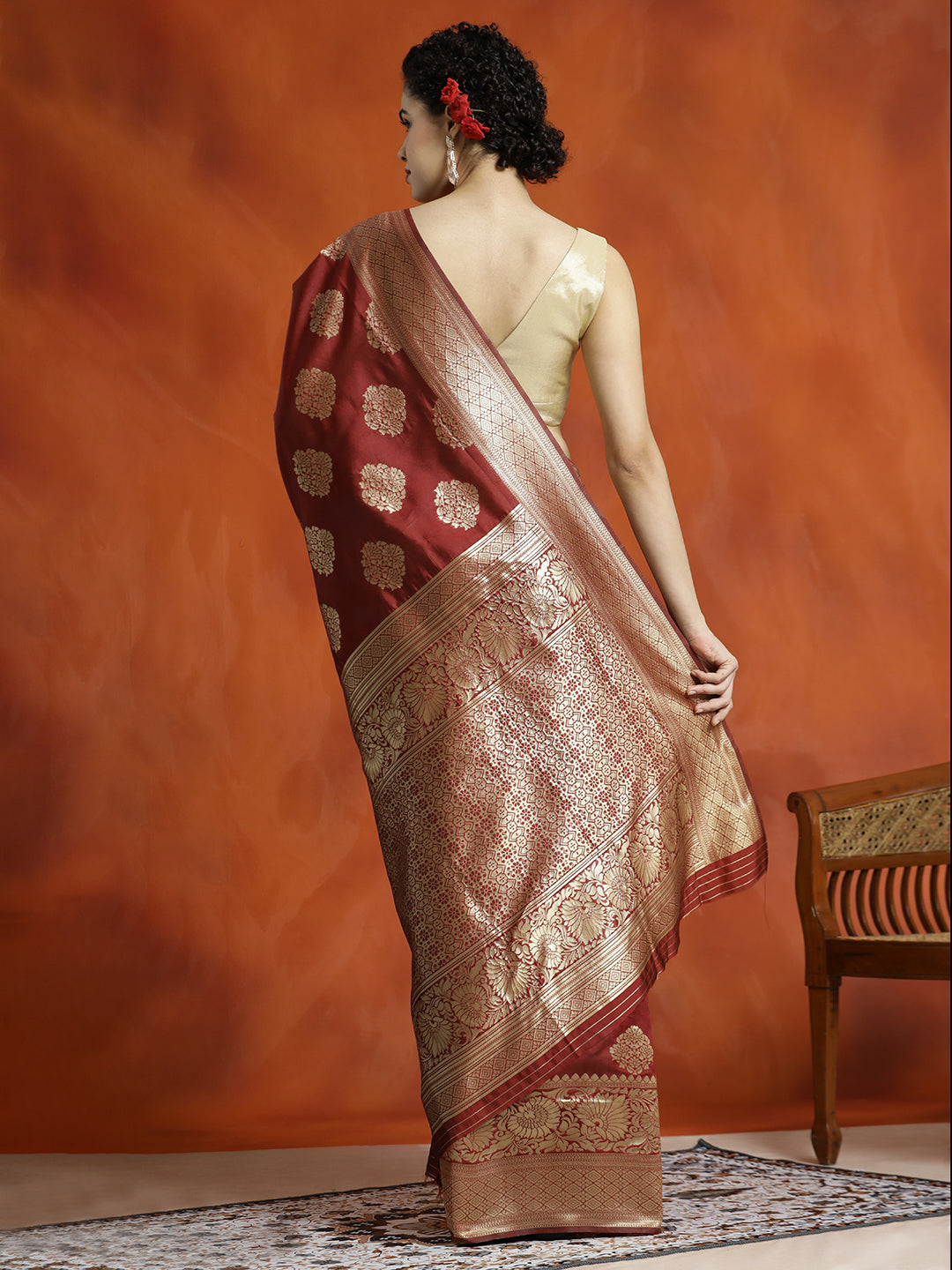 Maroon Zari Woven Design Banarasi Saree