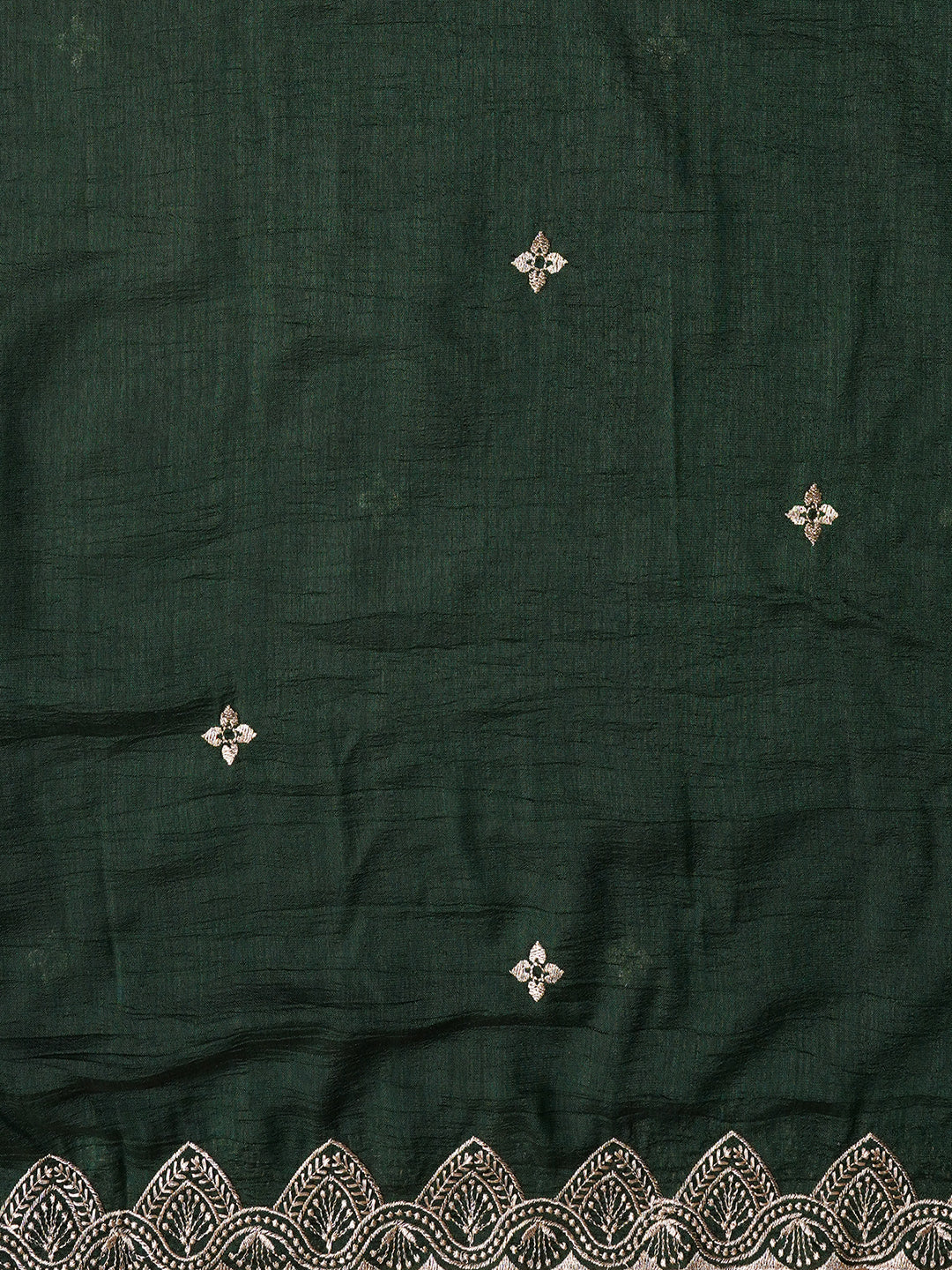 Green Unstitched Embroidered Silk Blend Dress Material With Dupatta