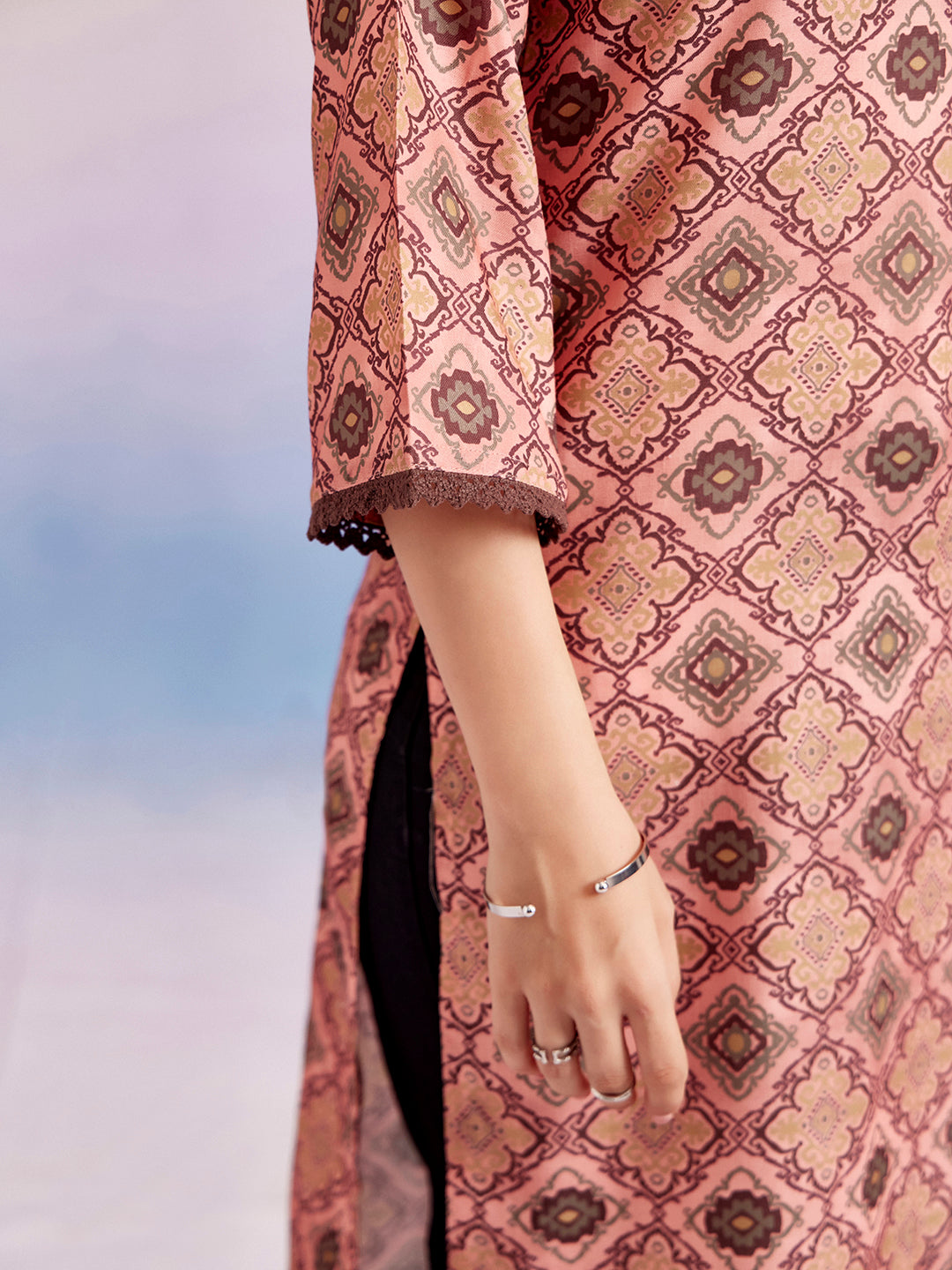 Moroccan Printed Peach Straight Kurta