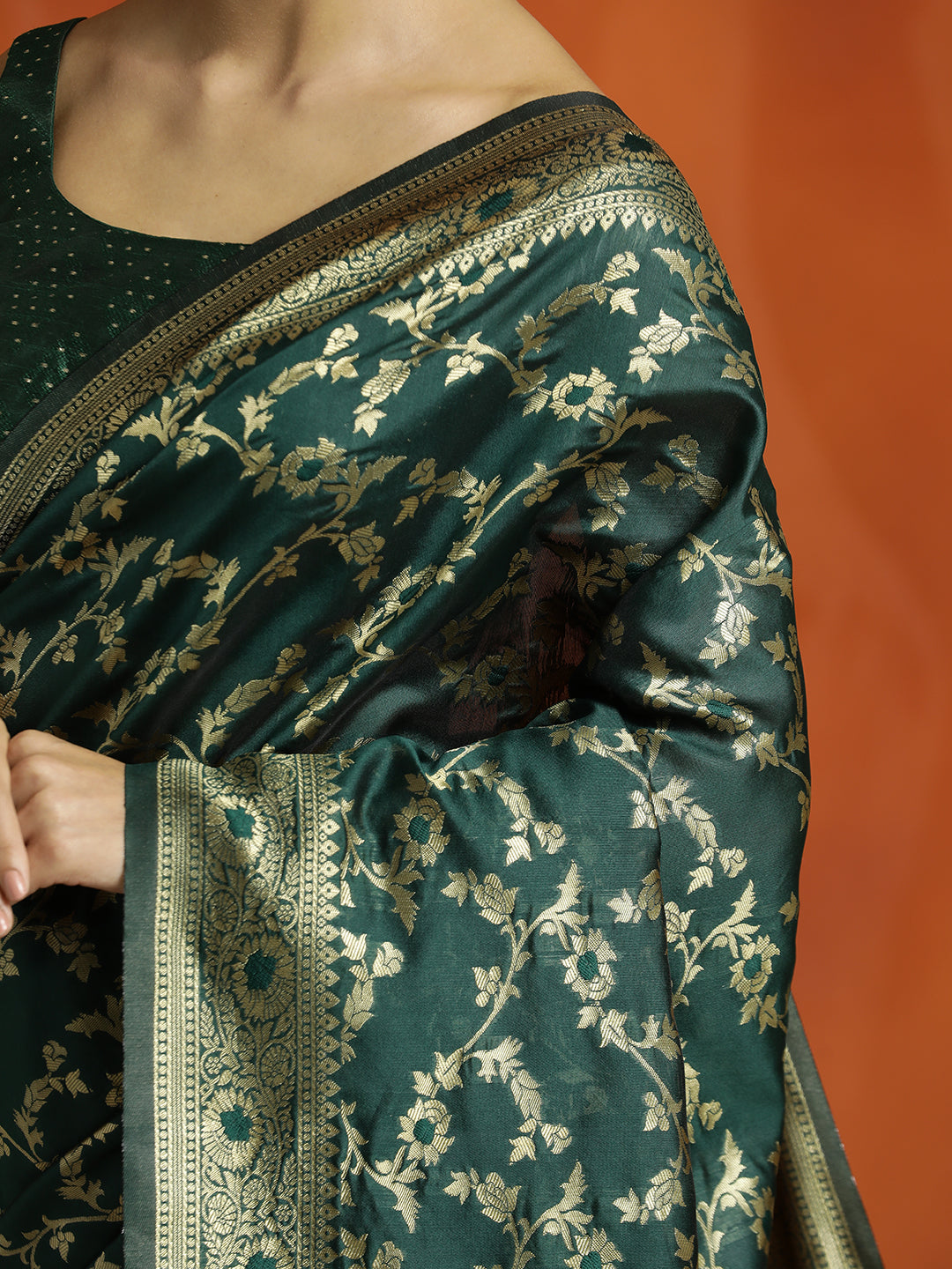 Olive Green Silk Banarasi Zari Woven Saree