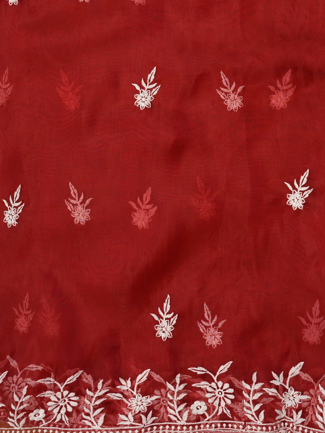 Red Thread Embroidered Organza Festive Dress Material with Dupatta