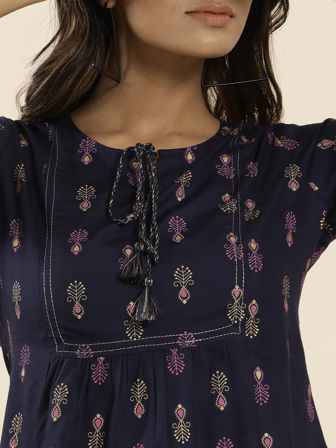 Purple Ethnic Motif Printed Peplum Top