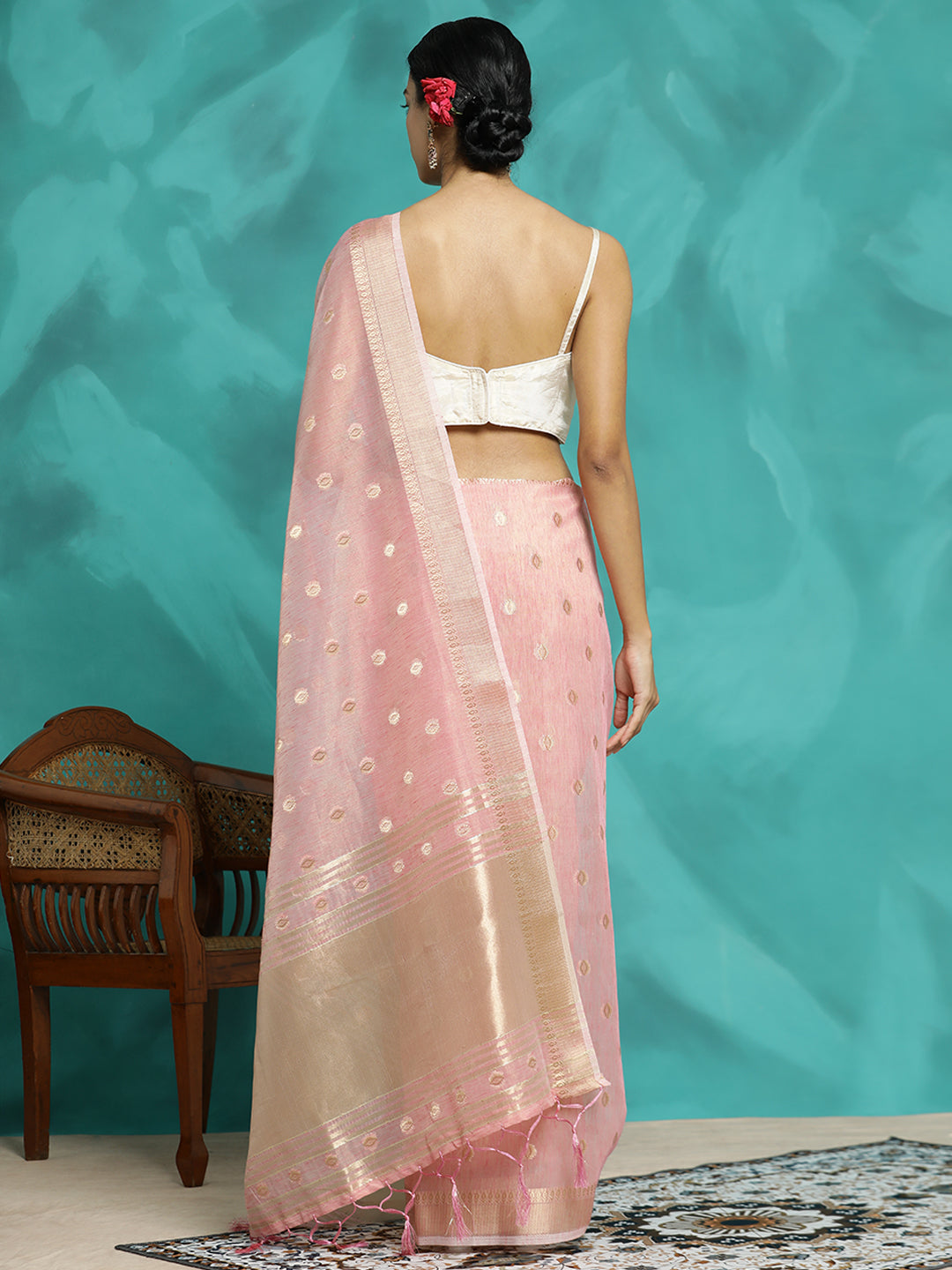 Party Wear Banarasi Organza Pink Saree