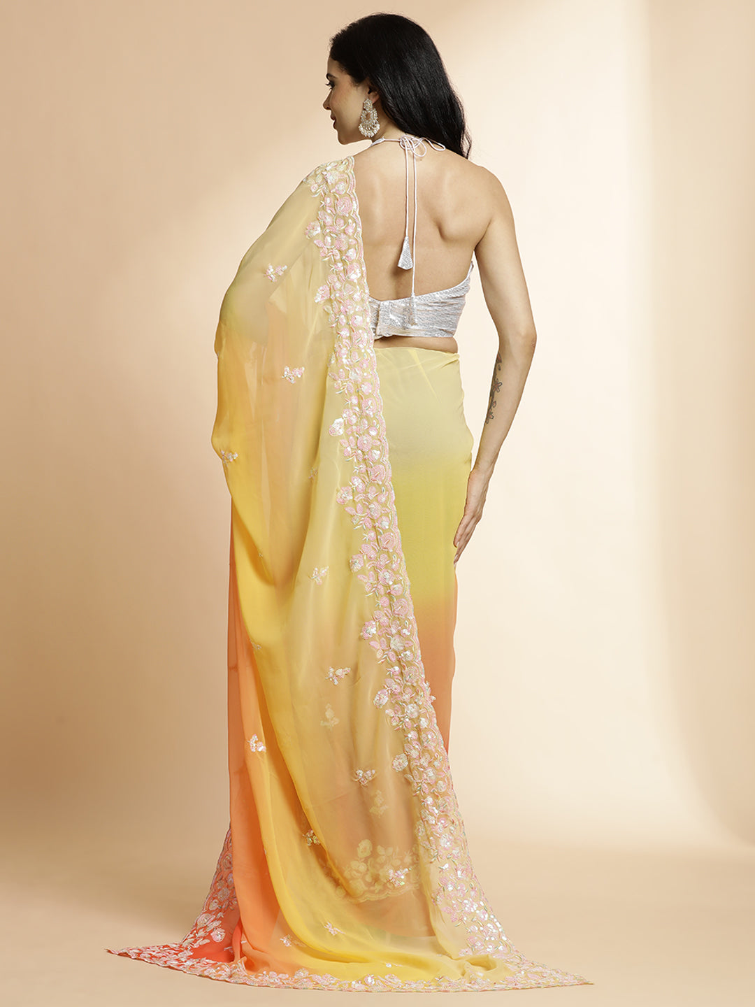 Sequin Work Shaded Pure Georgette Saree