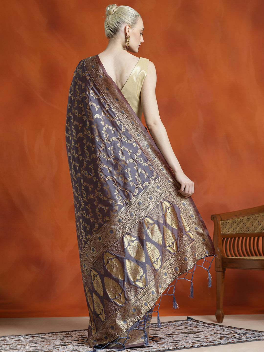 Grey Silk Banarasi Zari Woven Heavy Saree