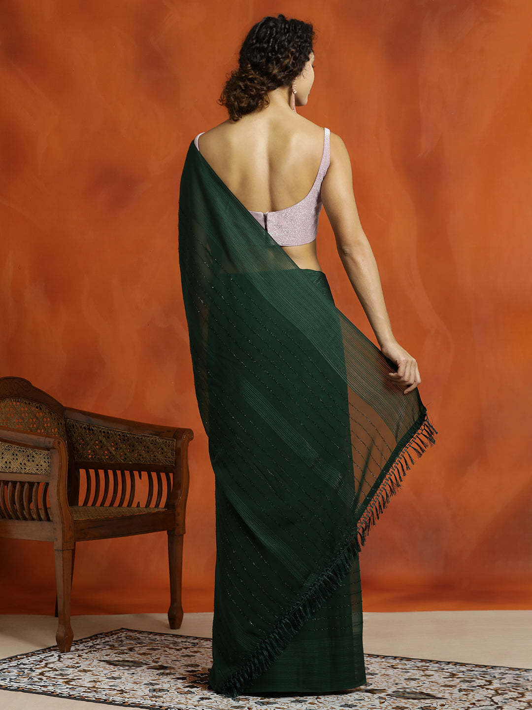 Green Sequin Embellished Party Wear Saree