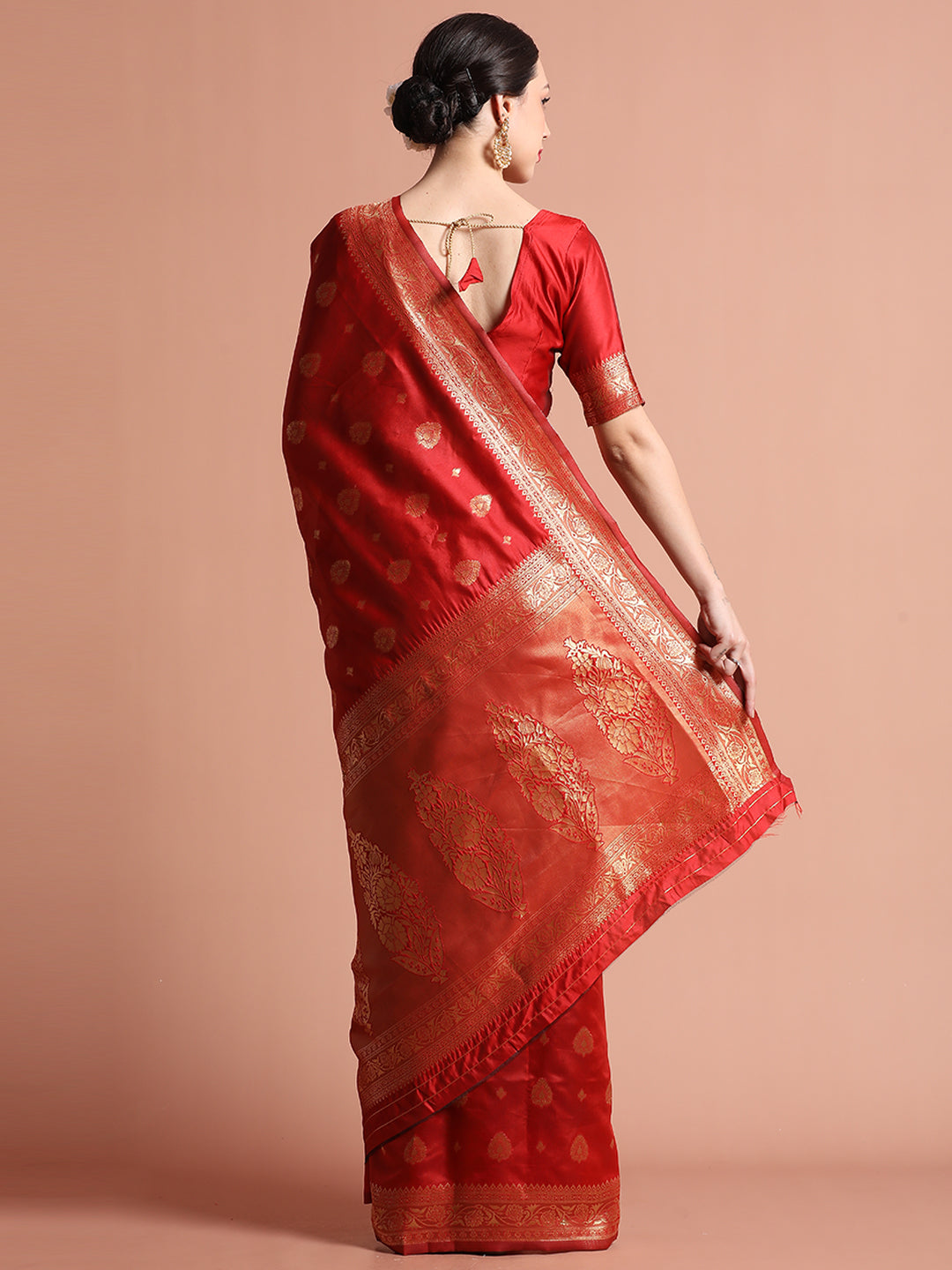 Red Heavy Banarasi Zari Woven Silk Blend Saree