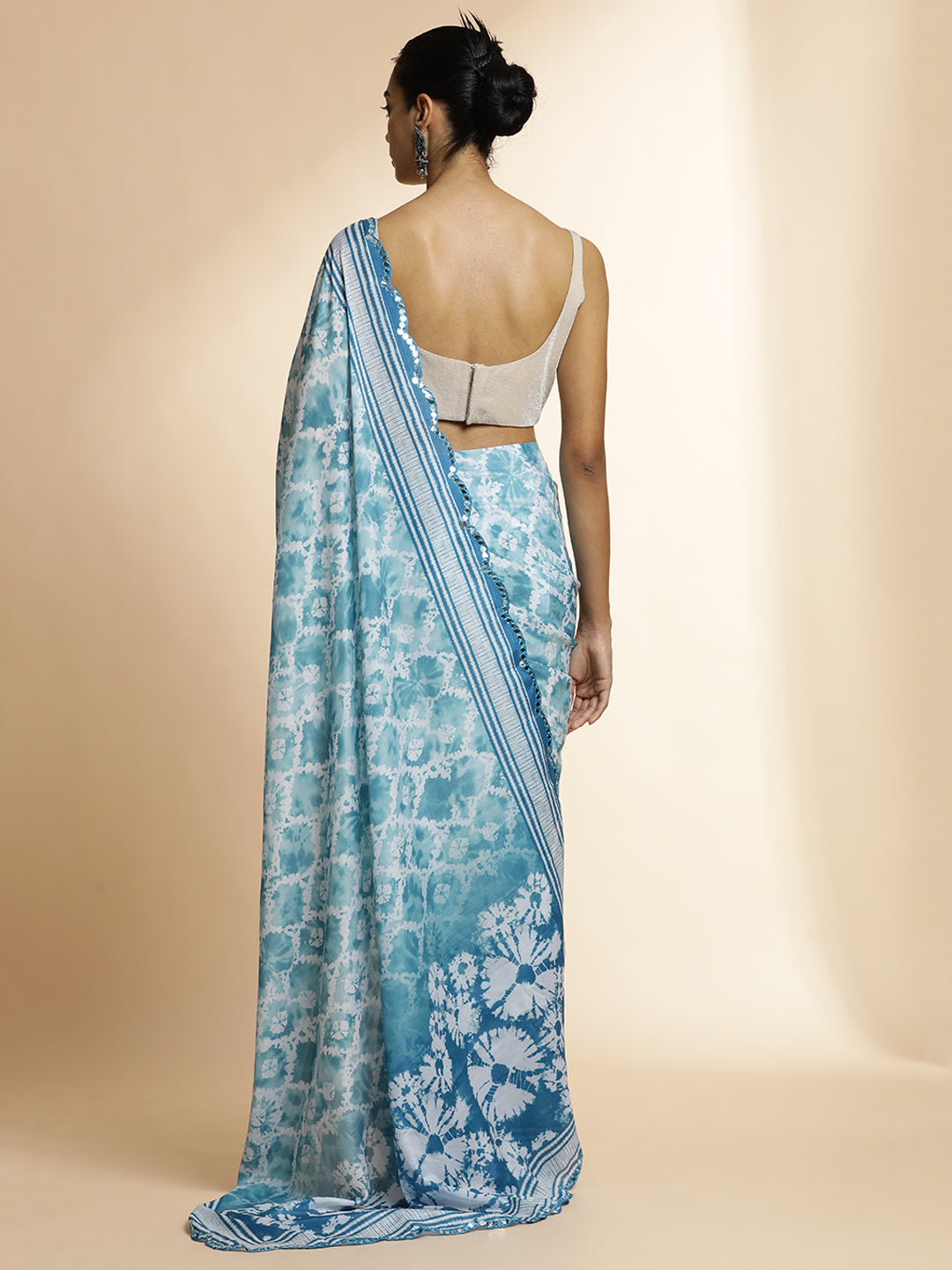 Mirror Work Pure Georgette Tie Dye Saree