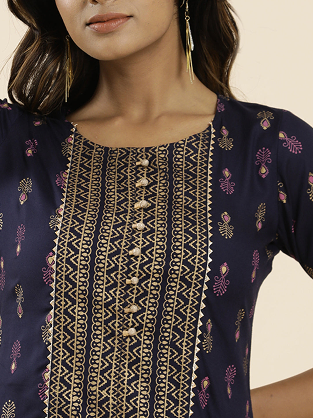 Purple Ethnic Printed Straight Kurta