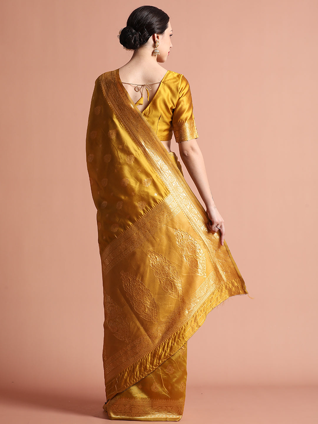 Mustard Heavy Banarasi Zari Woven Silk Blend Saree