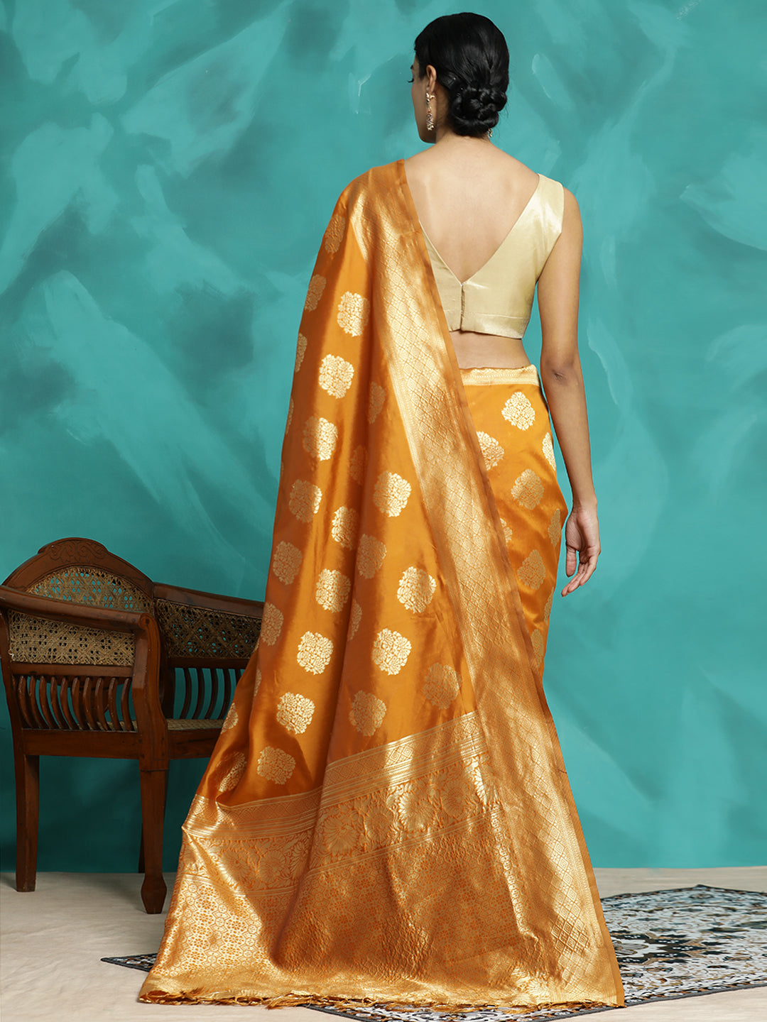 Mustard Zari Woven Design Banarasi Saree