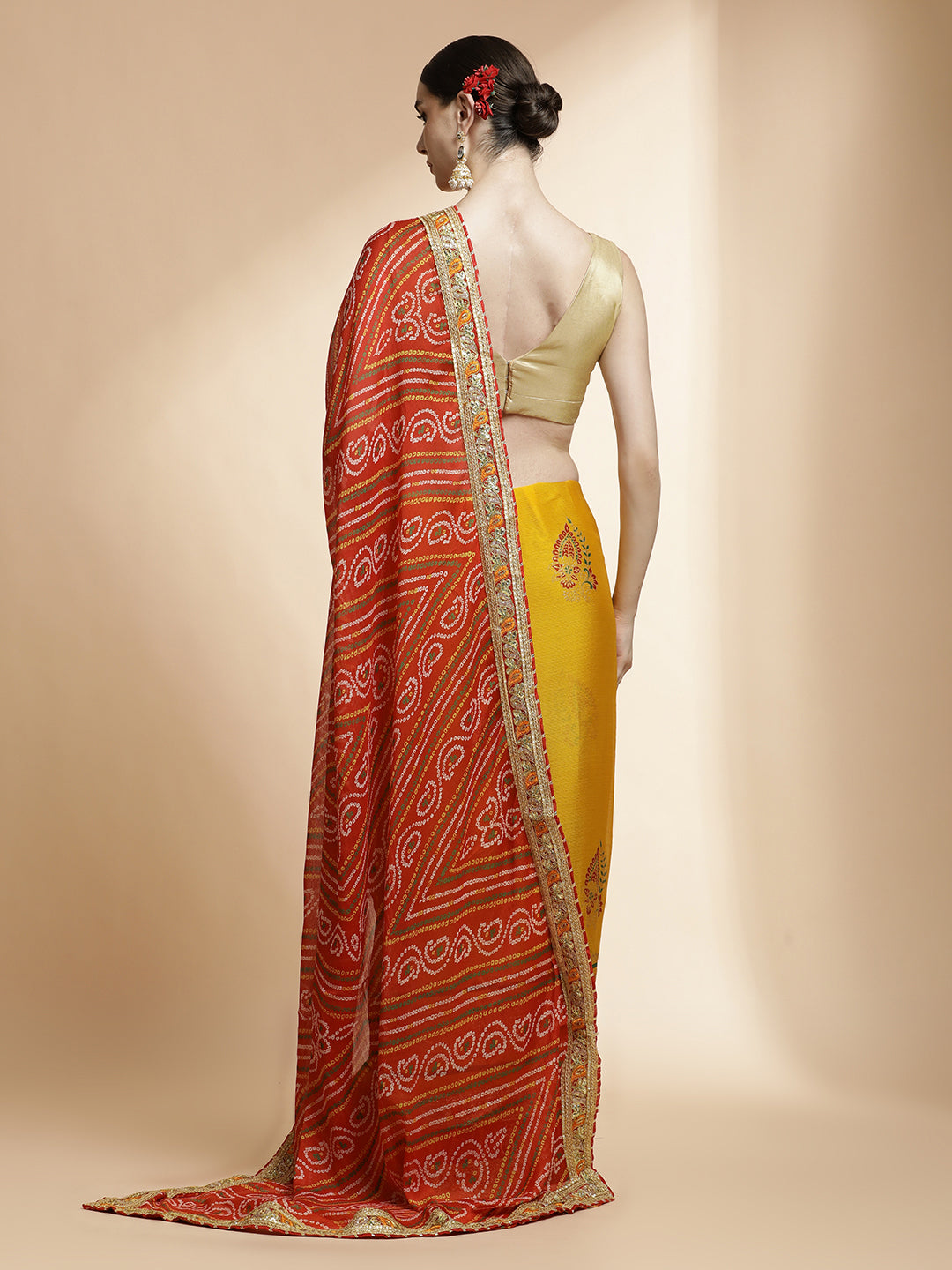 Red Heavy Bandhani Embroidered Pure Georgette Saree