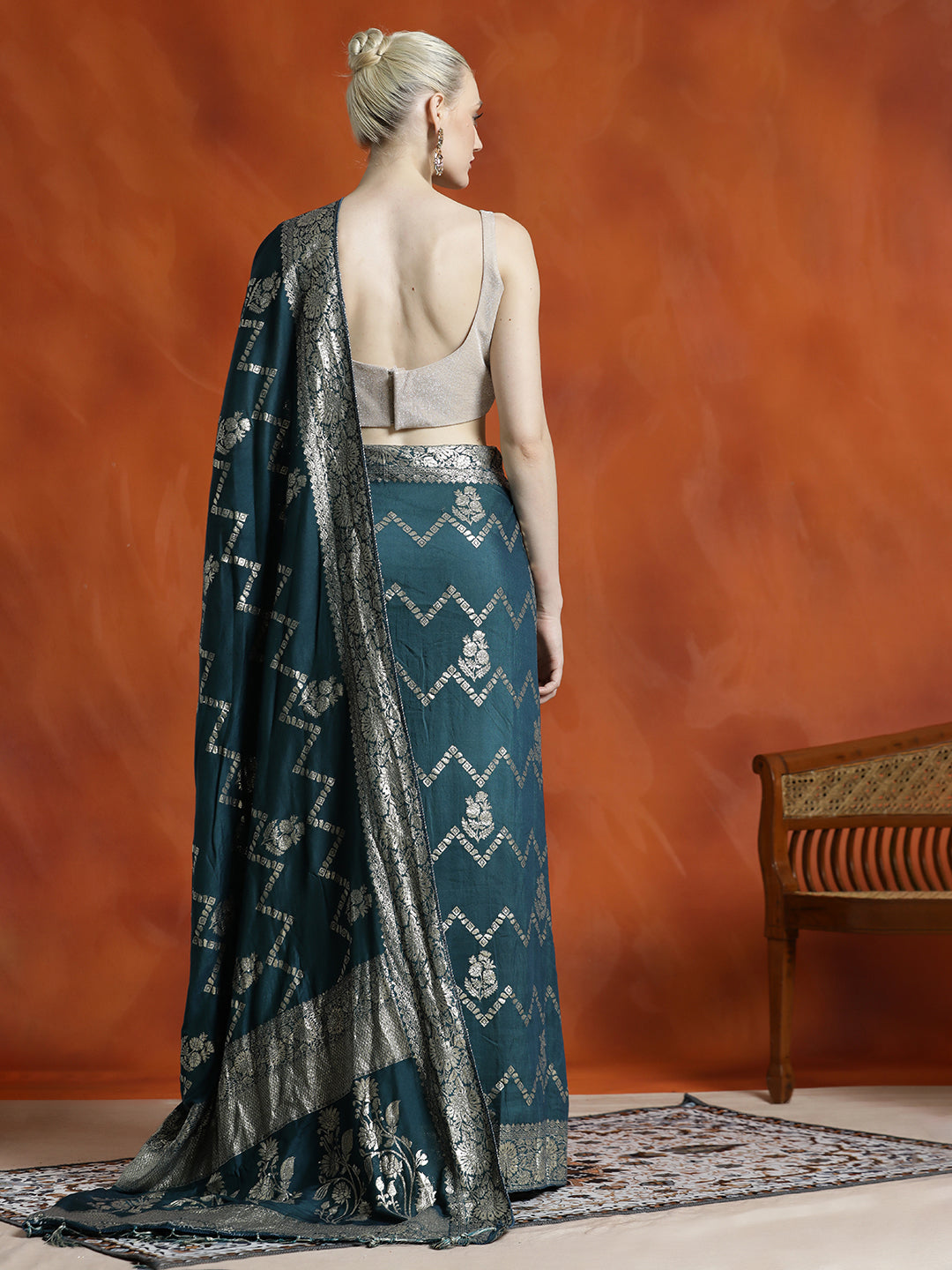 Heavy Banarasi Zari Woven Silk Blend Teal Saree