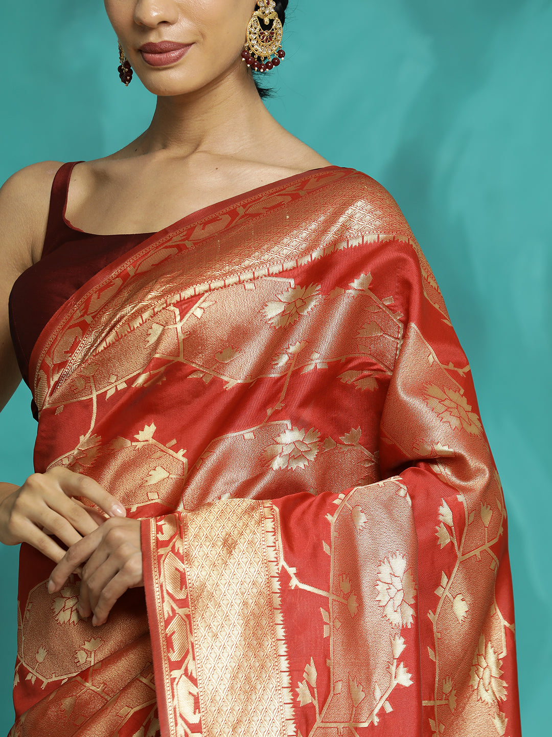 Party Wear Zari Red Banarasi Saree