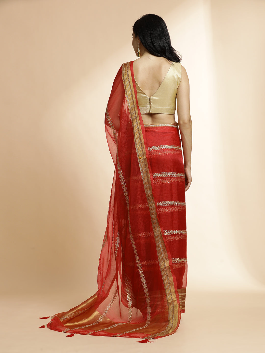 Woven Design Khadi Organza Red Saree