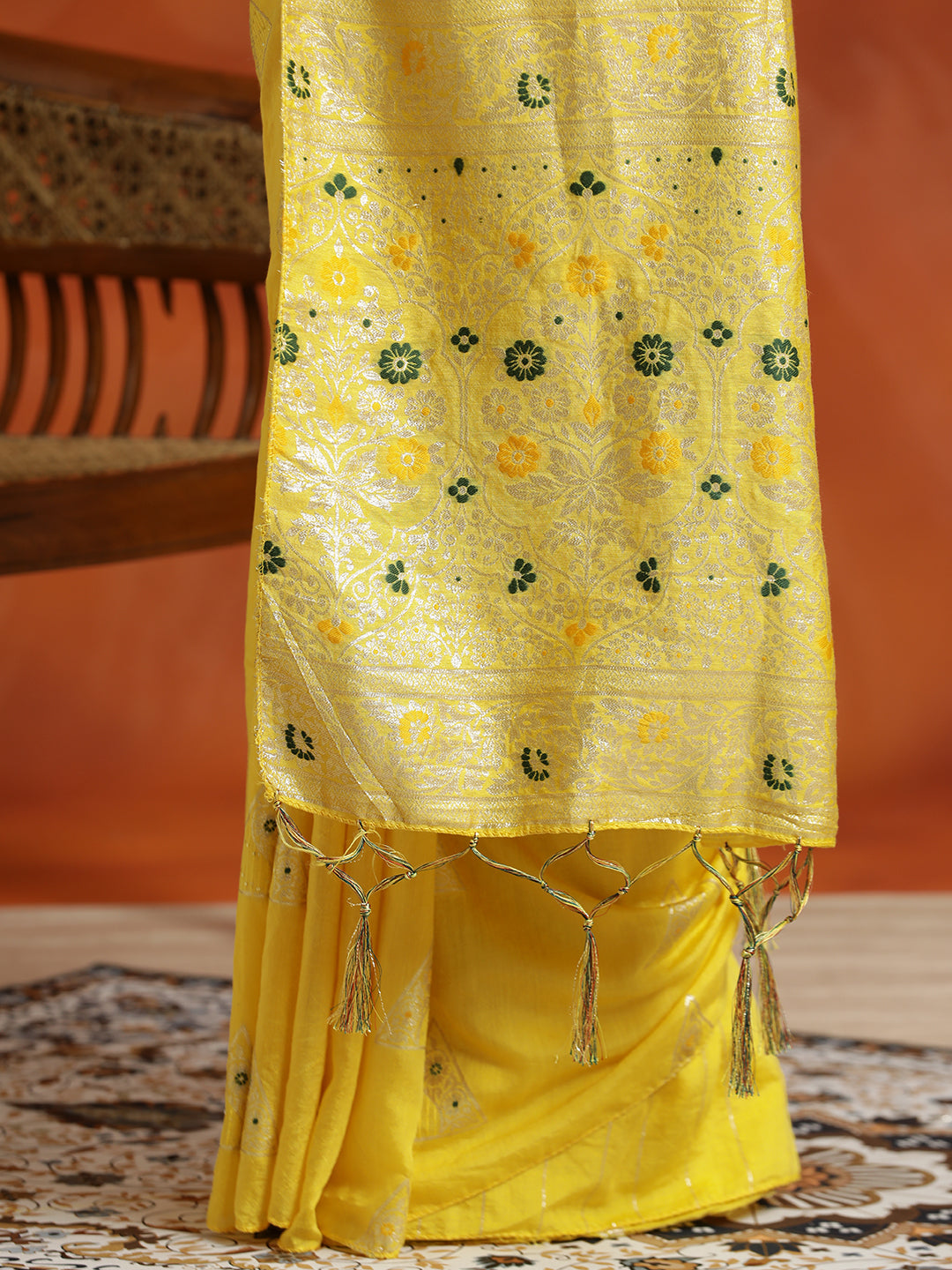 Mustard Silk Banarasi Zari Woven Heavy Saree