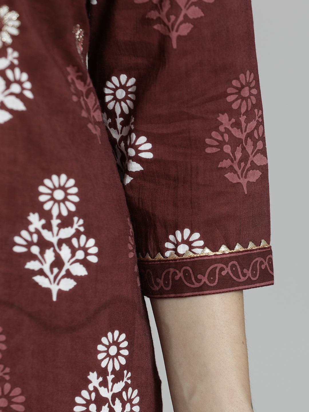 Wine Ethnic Motif Printed Pure Cotton Suit Set