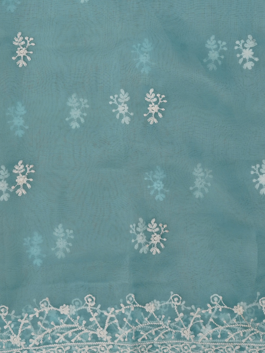 Unstitched Sea Green Embroidered Organza Dress Material With Dupatta