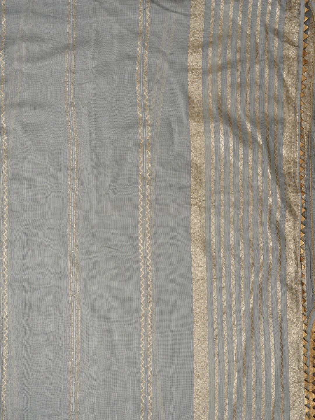 Grey Unstitched Zari Silk Blend Dress Material With Dupatta