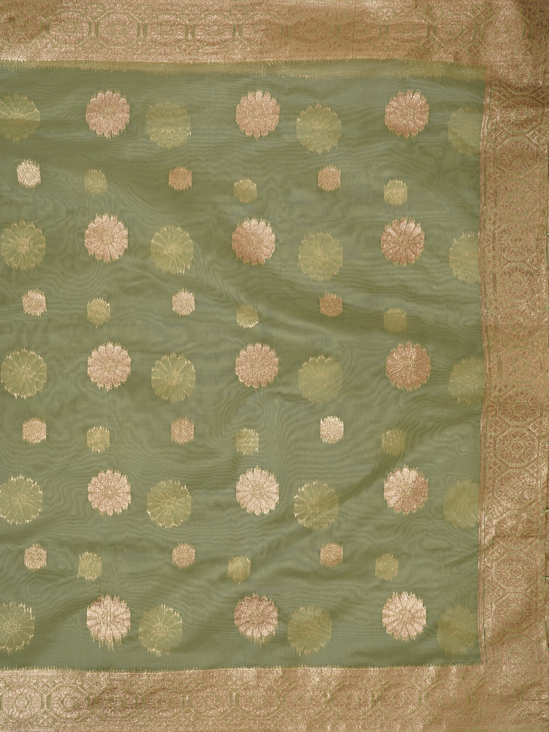 Green Unstitched Zari Woven Organza Dress Material With Dupatta