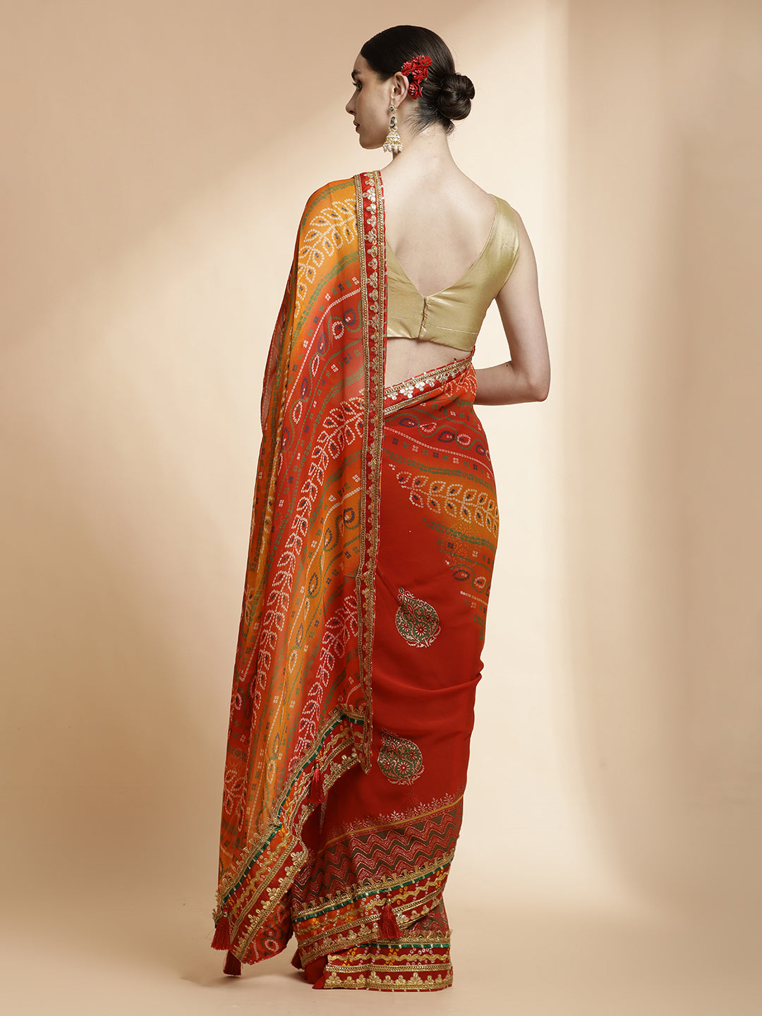 Red Festive Embroidered Bandhani Pure Georgette Saree