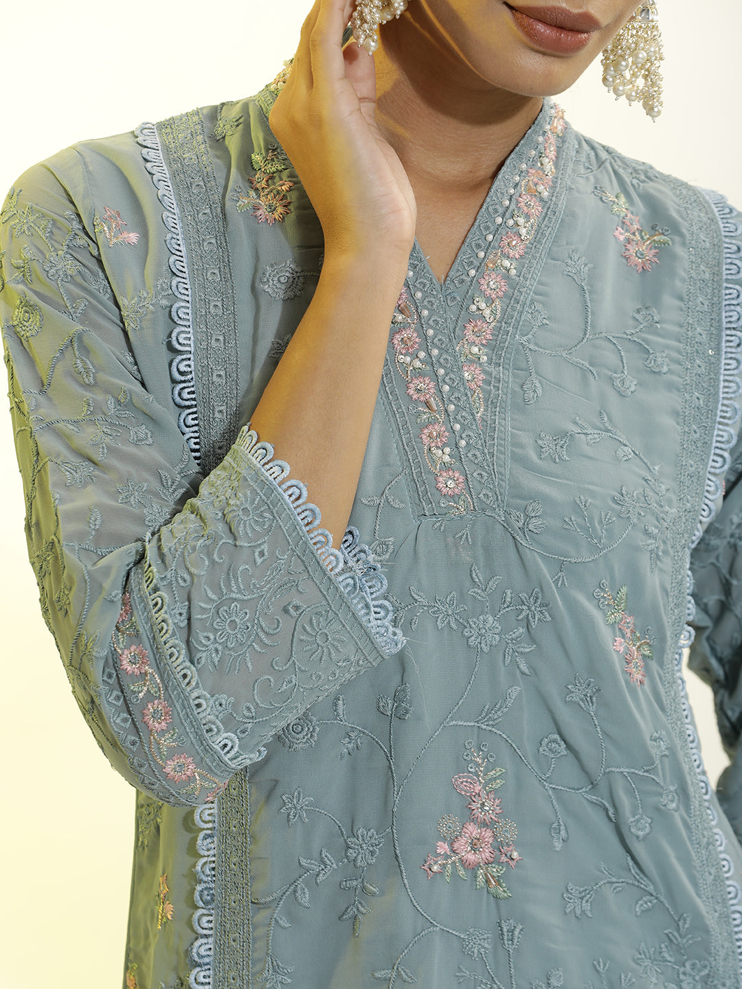 Festive Embroidered Georgette Kurta Set With Dupatta