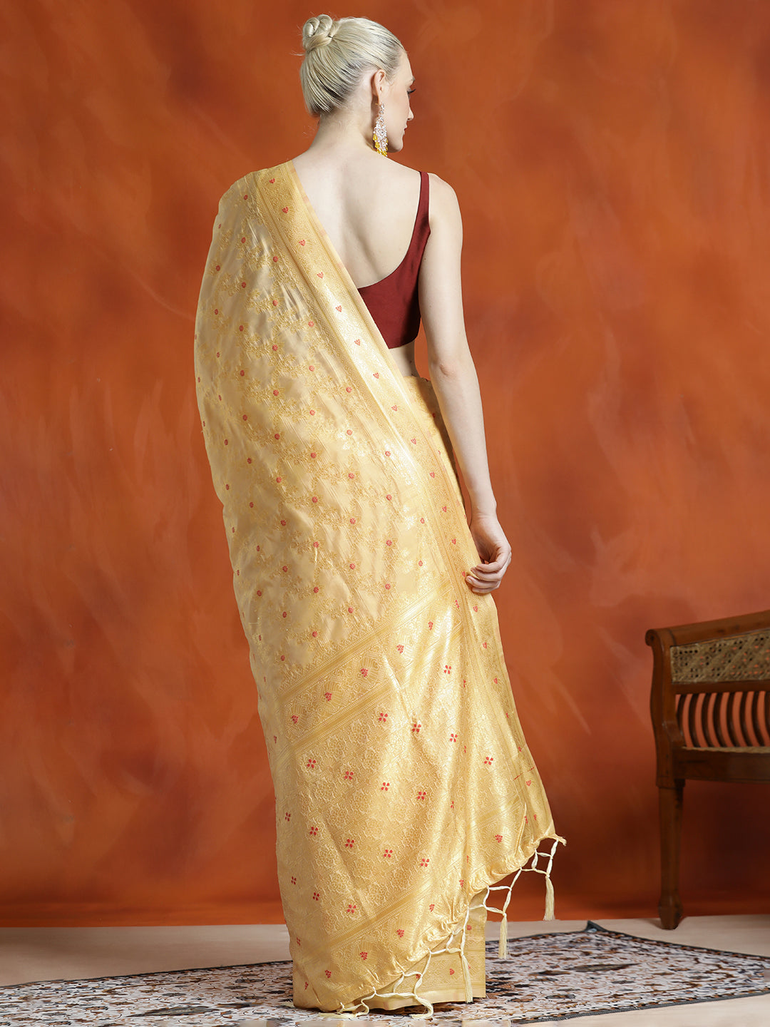 Beige Banarasi Zari Woven Silk Blend Saree