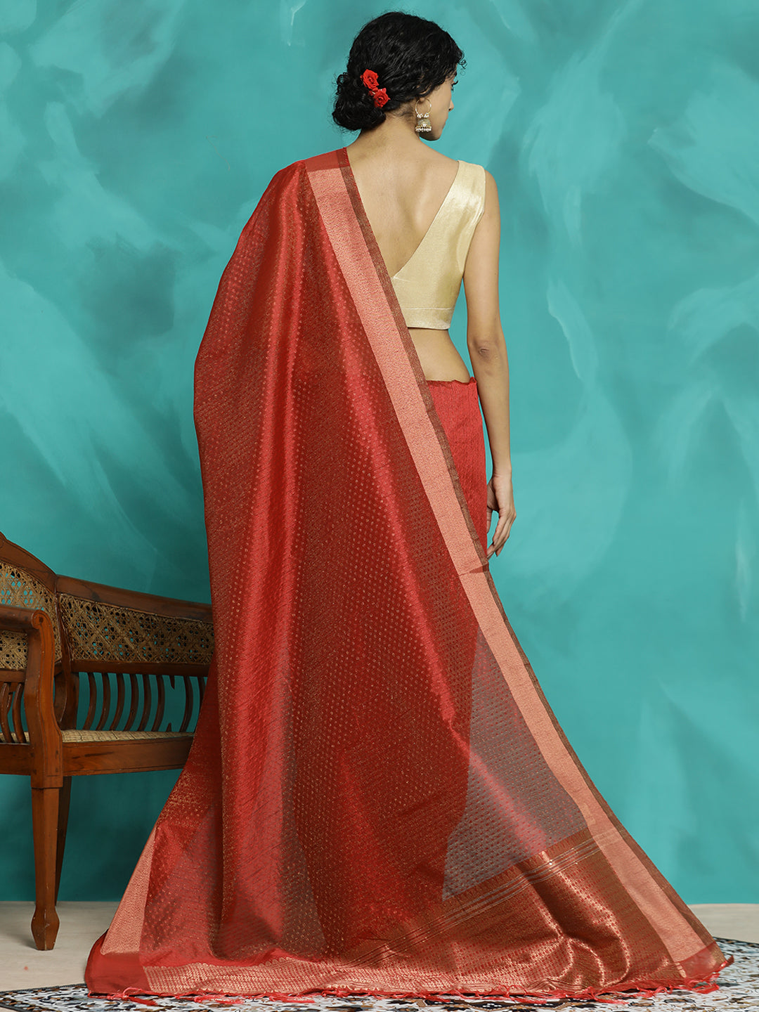 Red Zari Woven Banarasi Organza Red Saree