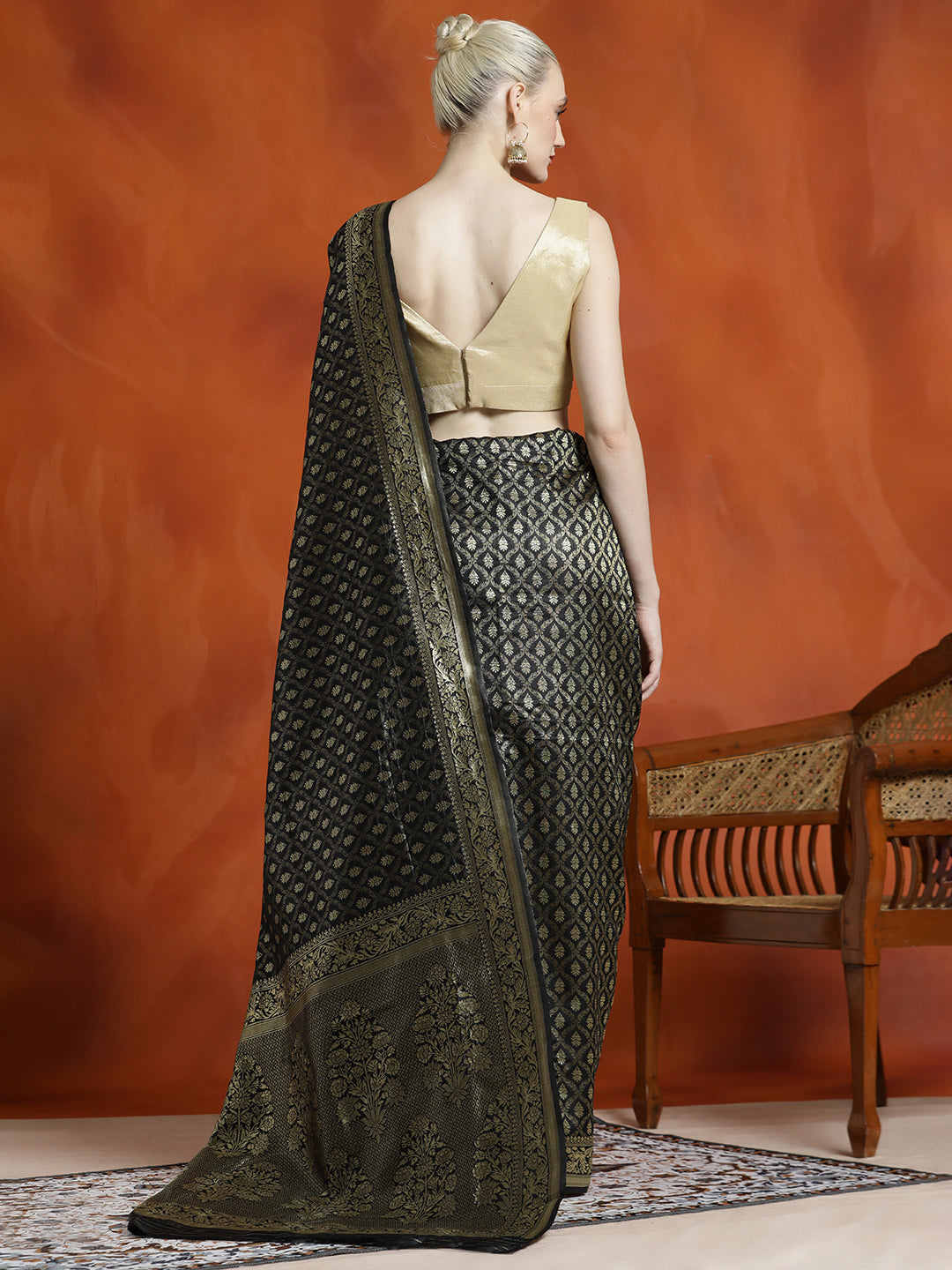 Silk Banarasi Zari Woven Party Wear Black Saree