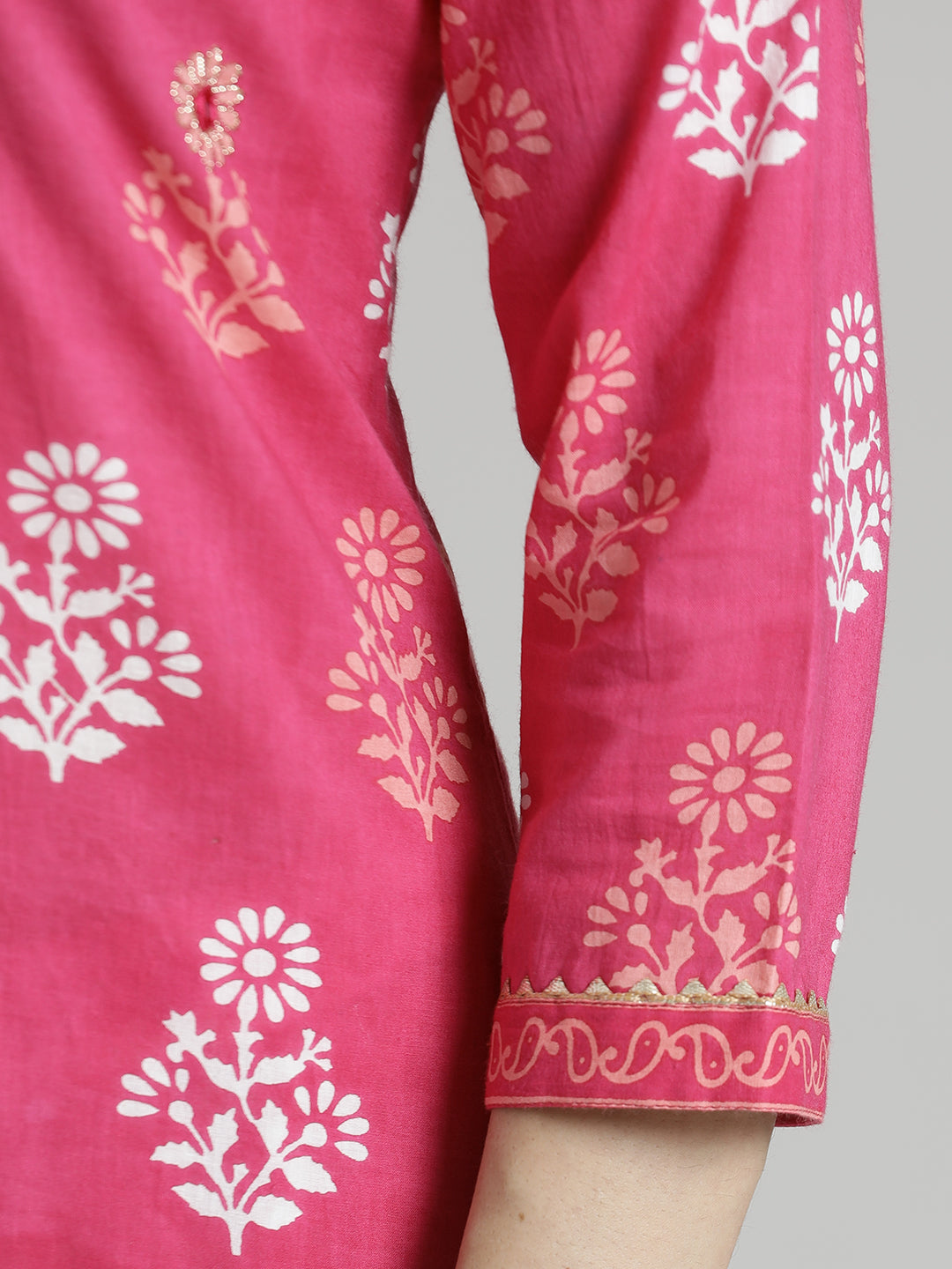 Ethnic Printed Pure Cotton Pink Suit Set