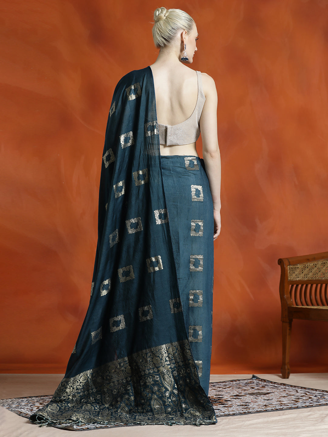 Banarasi Teal Zari Woven Cotton Blend Saree