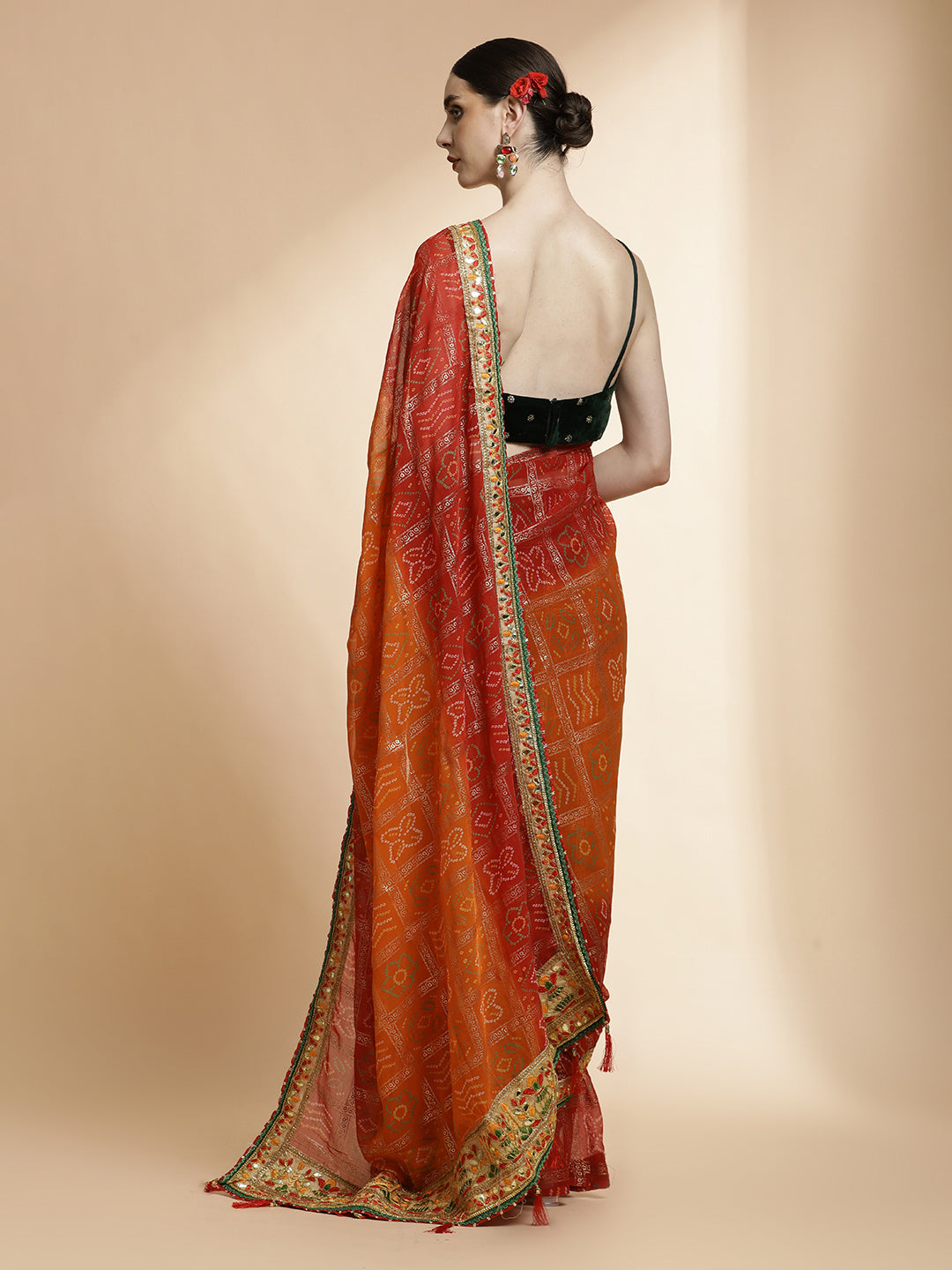 Festive Red Embroidered Bandhani Pure Georgette Saree