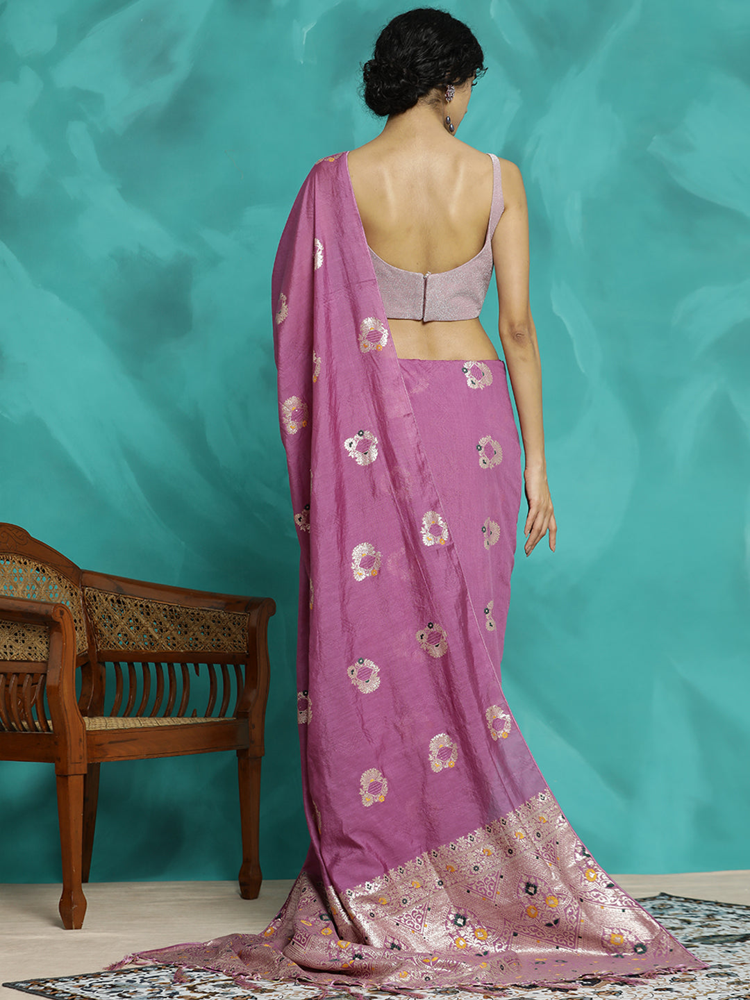 Lavender Silk Blend Party Wear Banarasi Saree