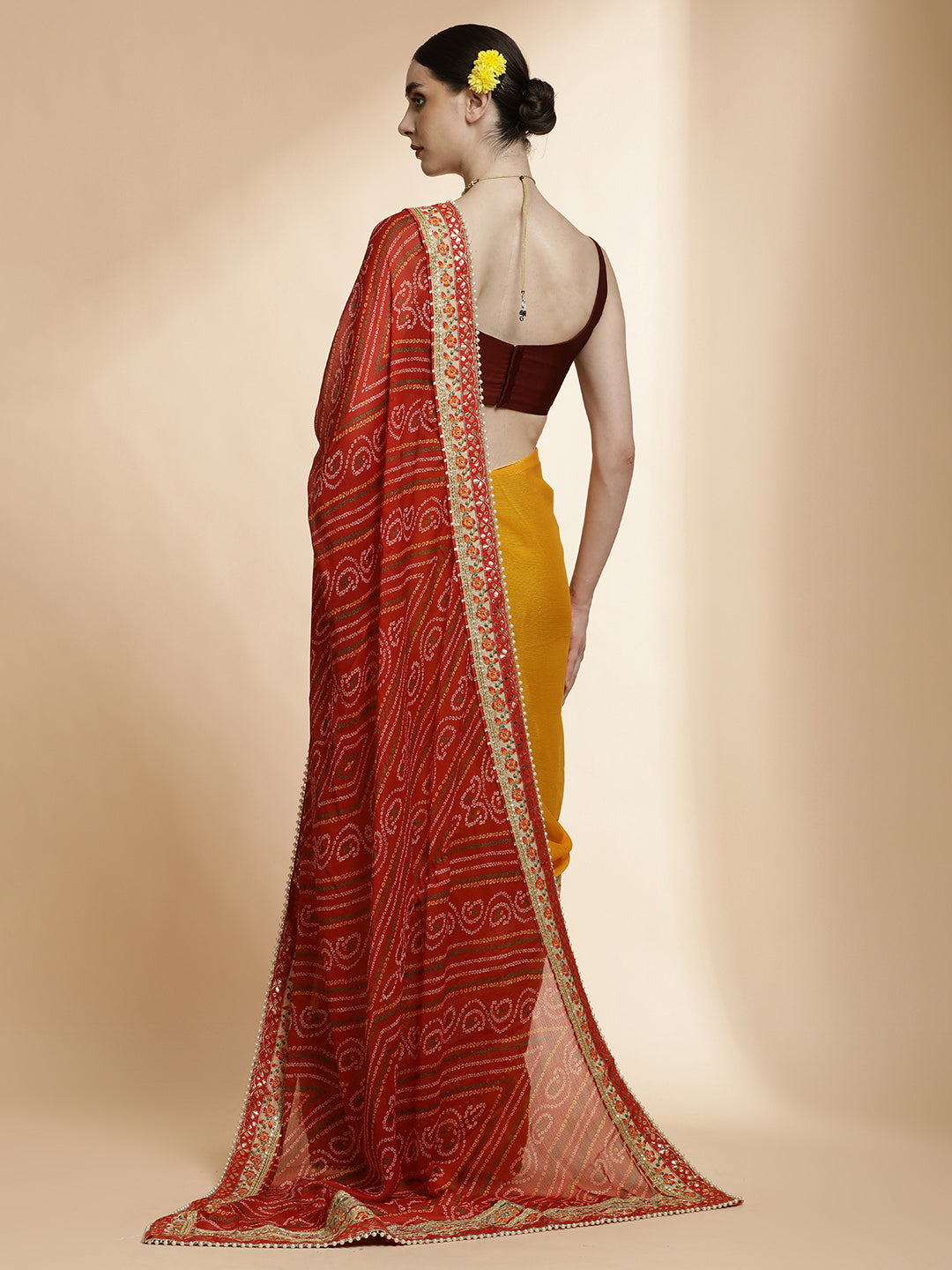 Traditional Bandhani Embroidered Red Pure Georgette Saree