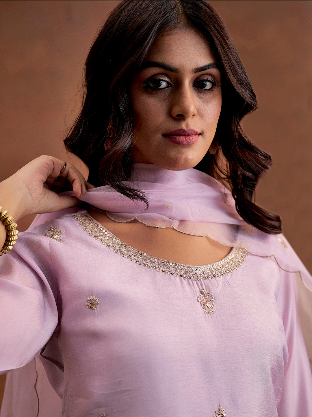 Lilac Zardozi Embroidered Festive Kurta Set With Dupatta