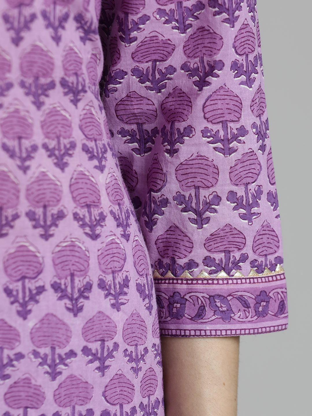 Ethnic Printed Pure Cotton Purple Suit Set