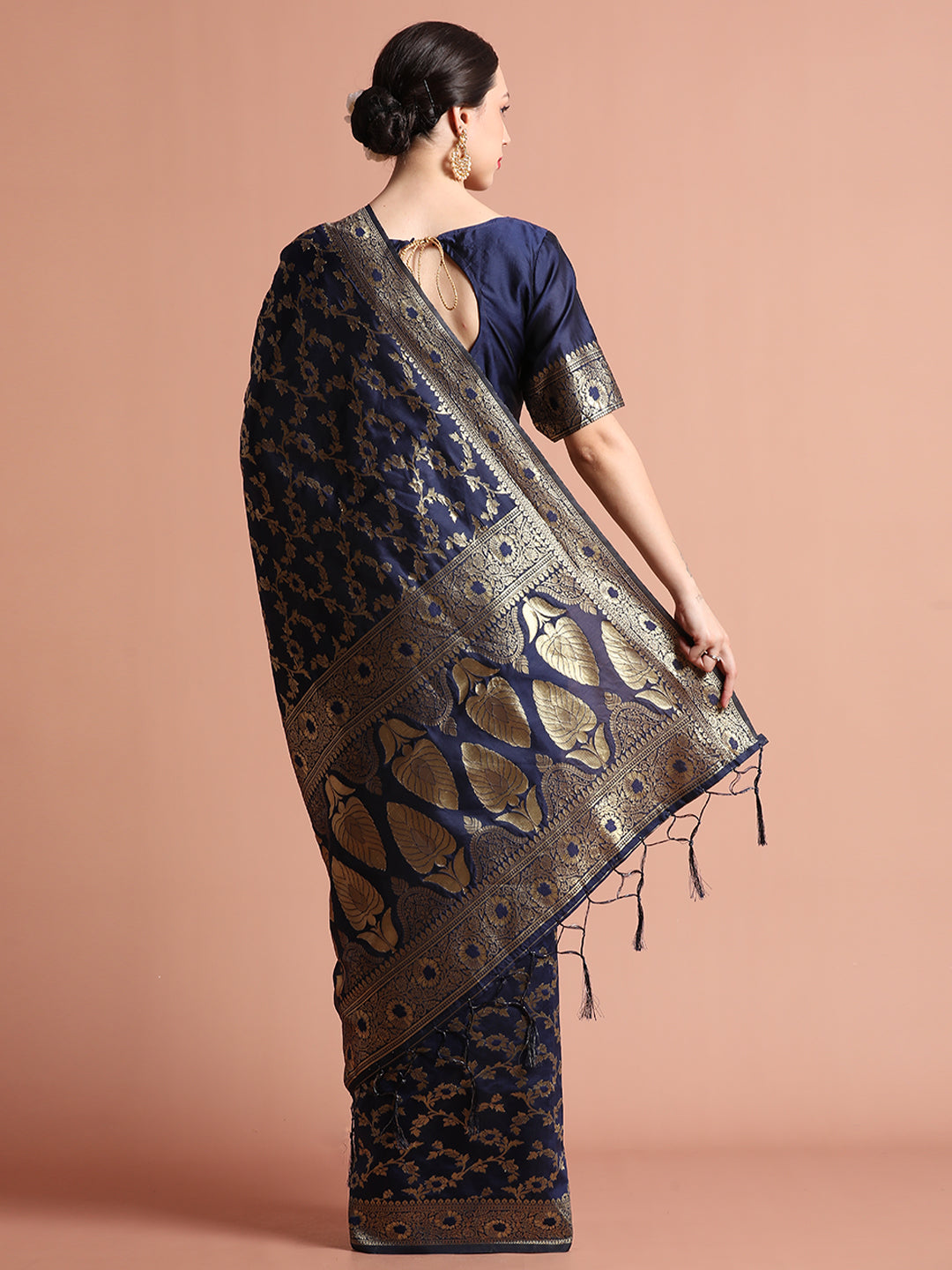 Navy Blue Zari Woven Design Banarasi Saree